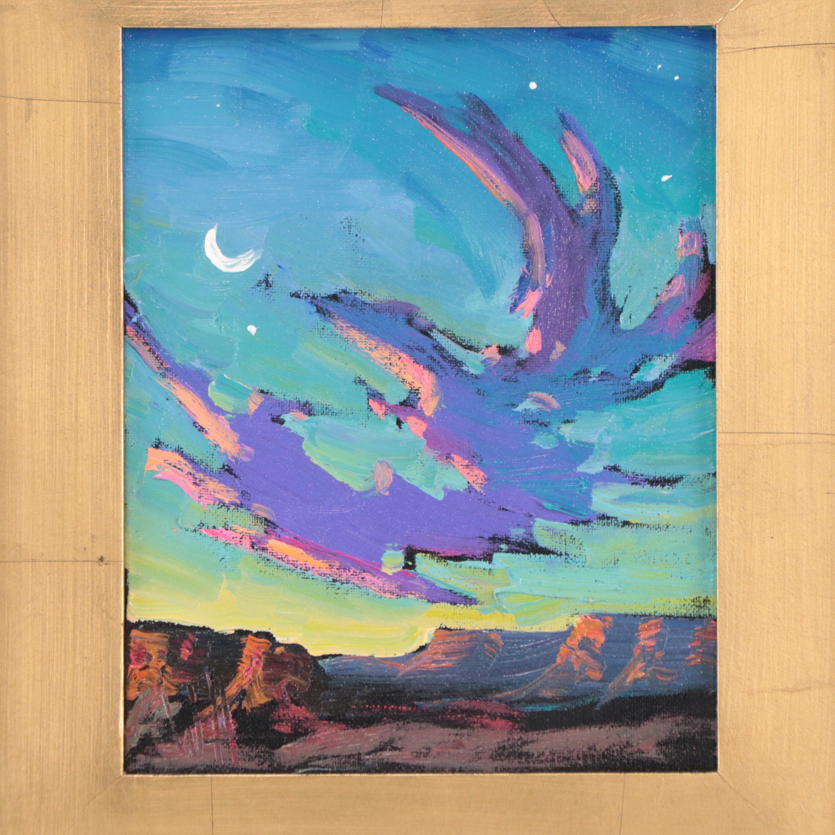 William Hawkins Oil Painting of Moonlit Landscape, 2023