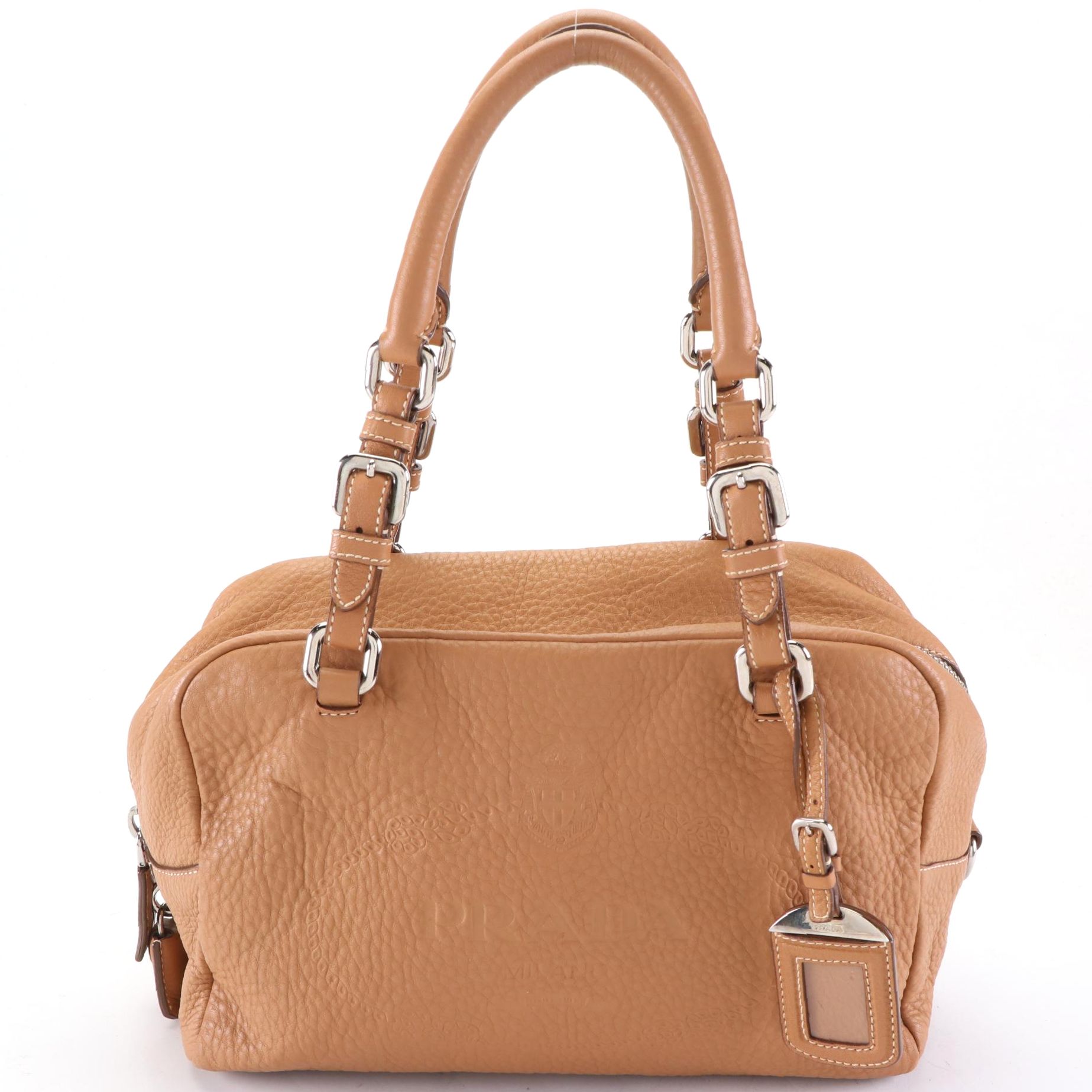 Prada Bowler Bag in Tan Grained Leather