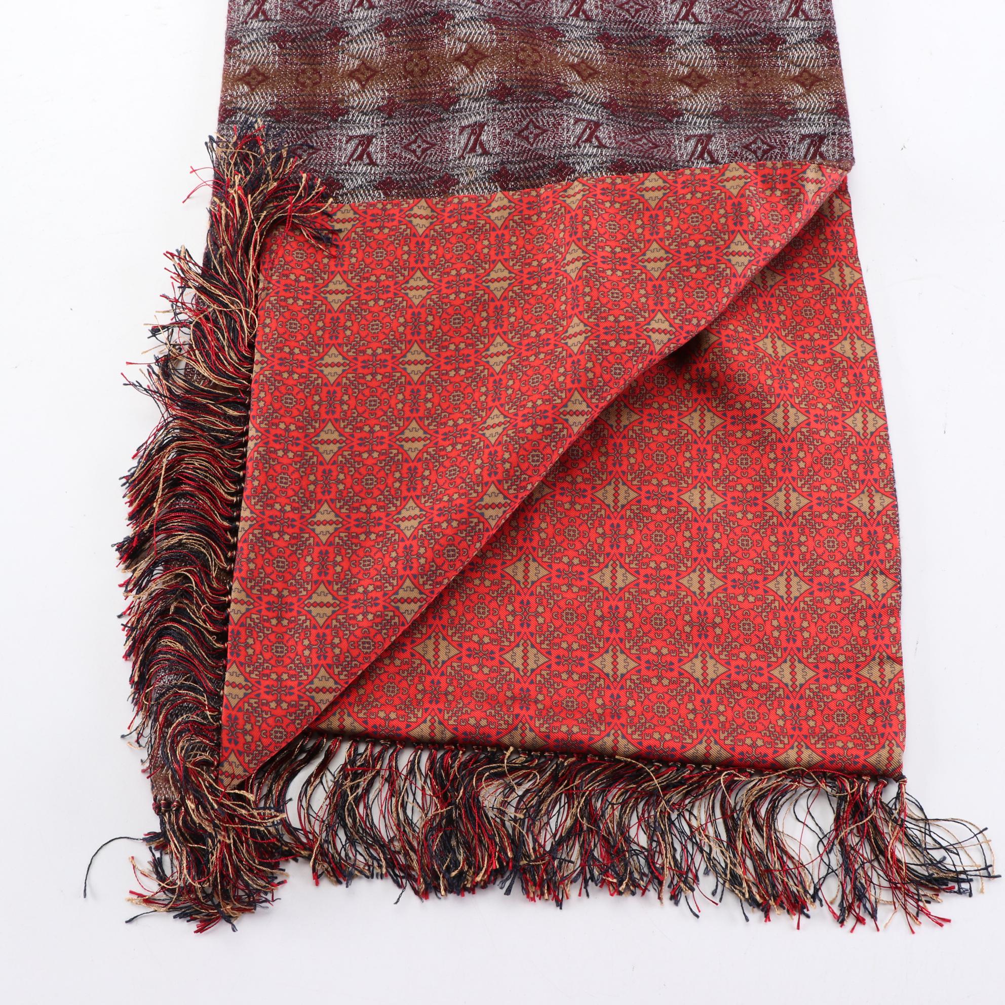 Louis Vuitton Reversible Scarf in Monogram Jacquard Wool and Printed Silk