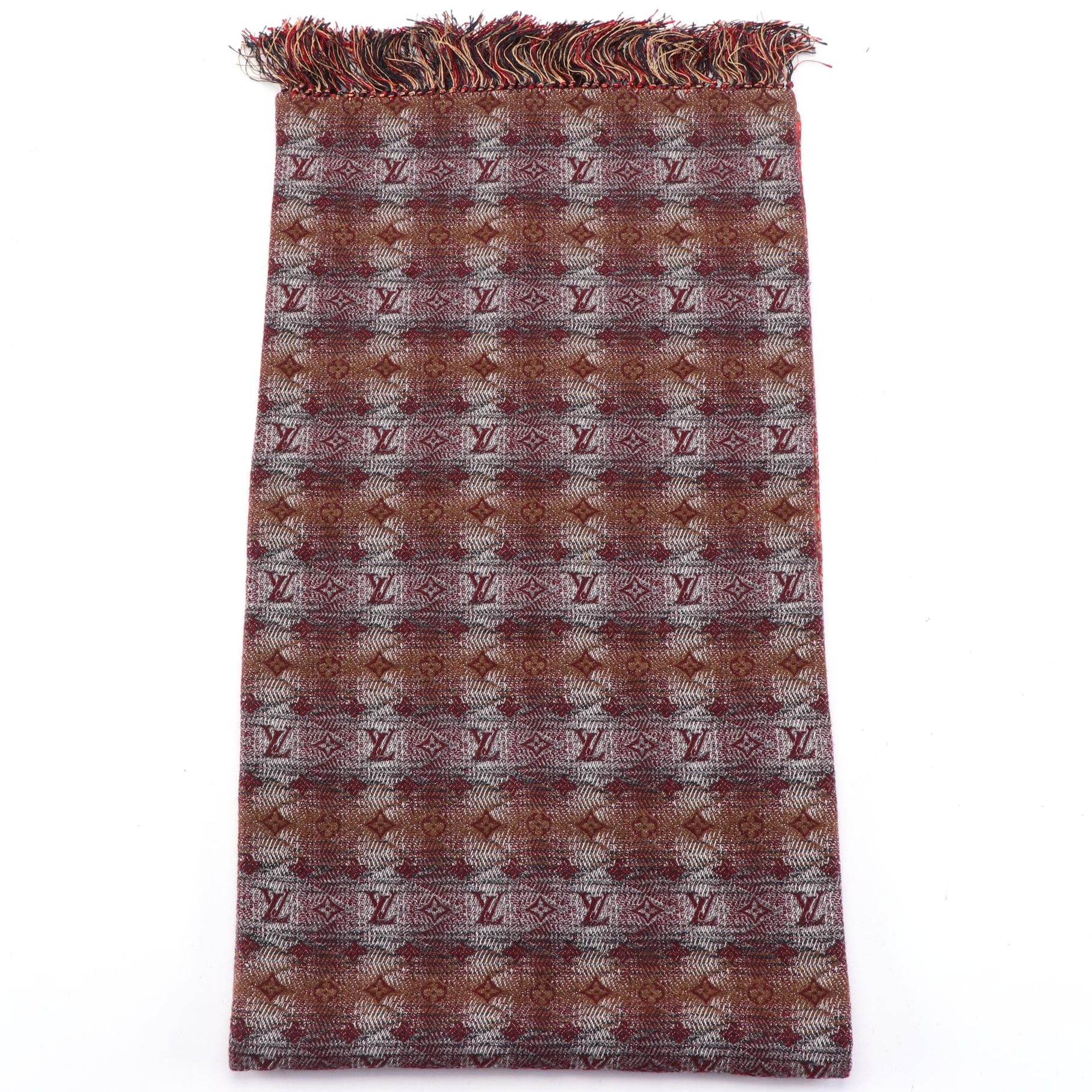 Louis Vuitton Reversible Scarf in Monogram Jacquard Wool and Printed Silk