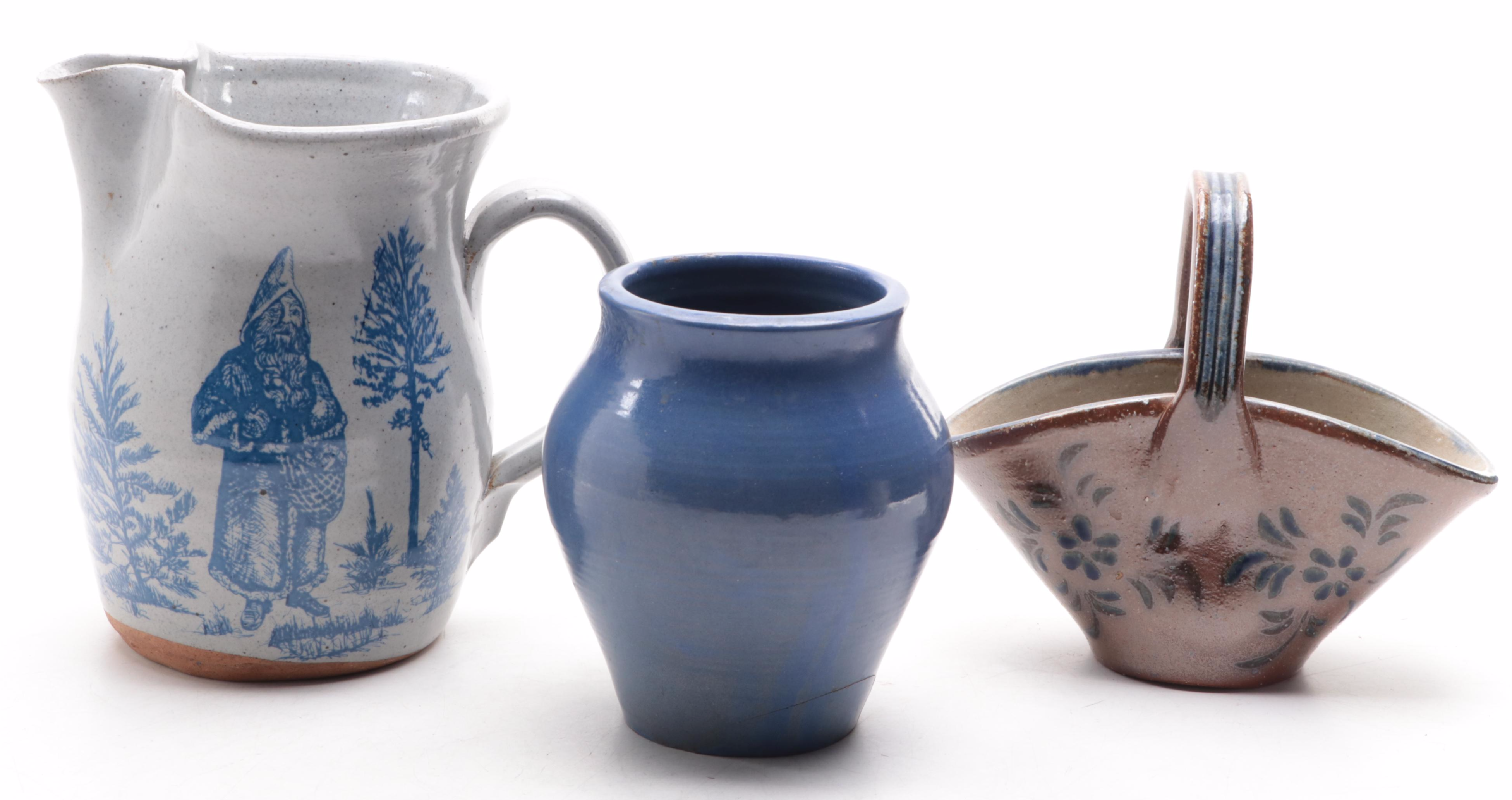 Bastine Pottery Stoneware Pitcher with Other Stoneware Art Pottery