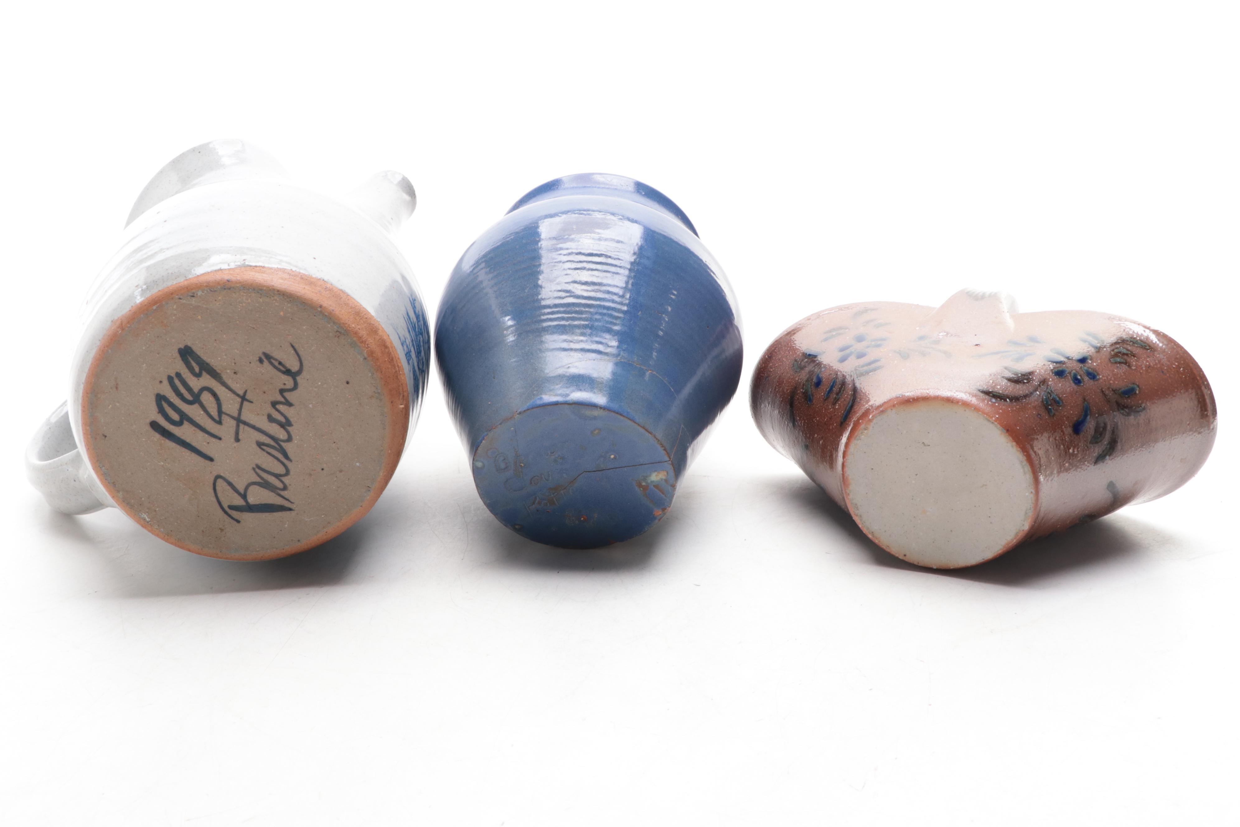 Bastine Pottery Stoneware Pitcher with Other Stoneware Art Pottery