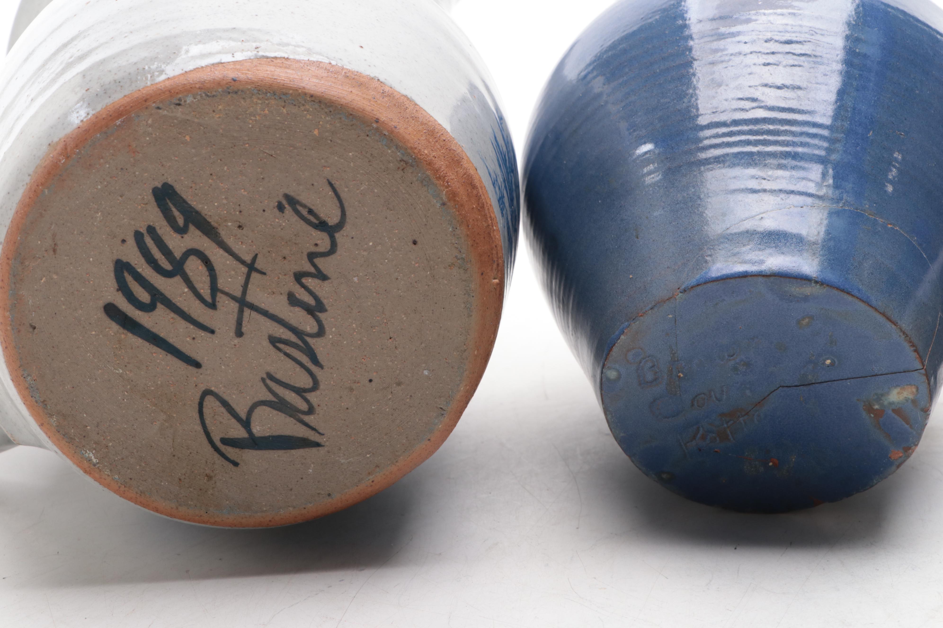 Bastine Pottery Stoneware Pitcher with Other Stoneware Art Pottery