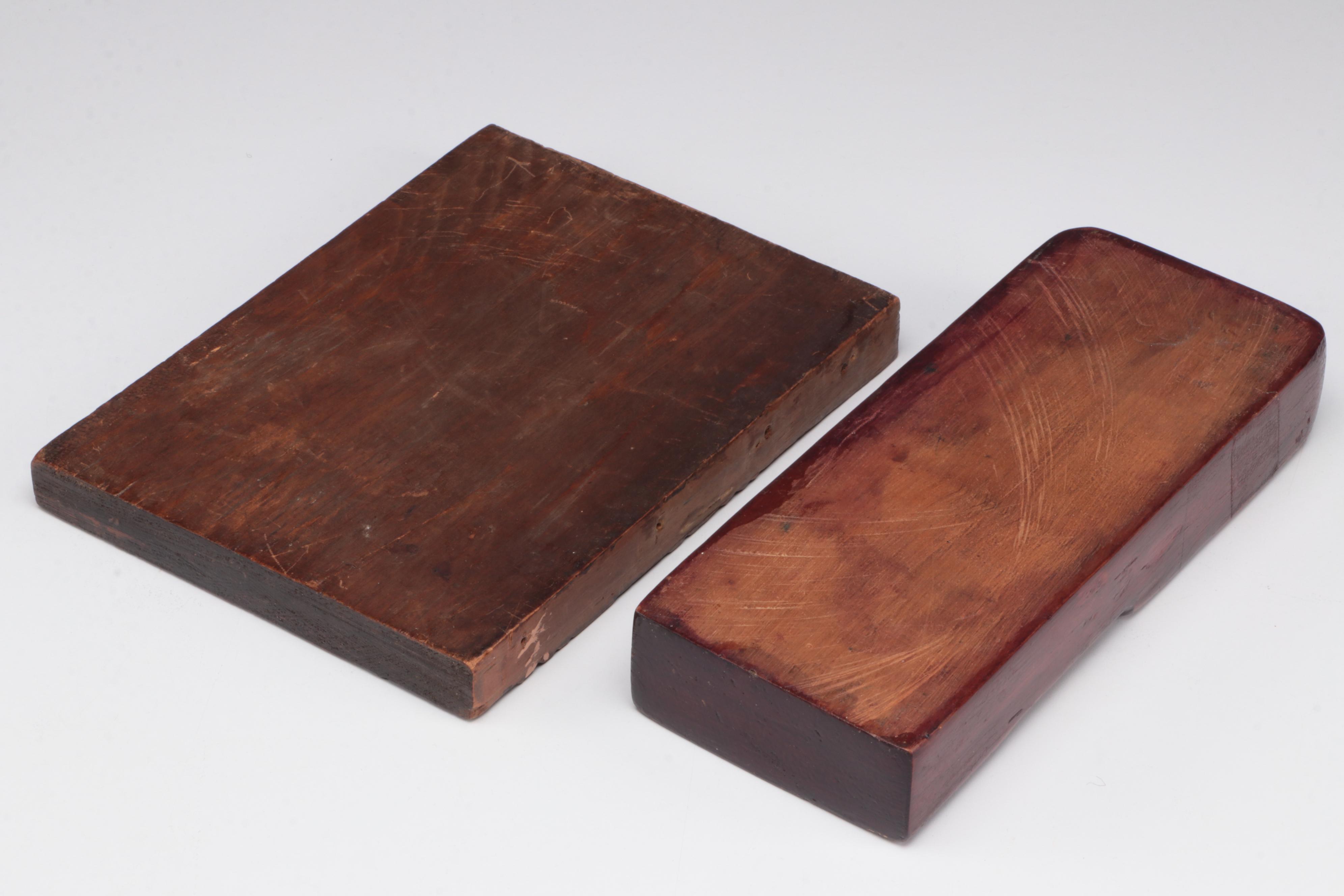 Two Antique Maori Carved Wood and Abalone Carvings