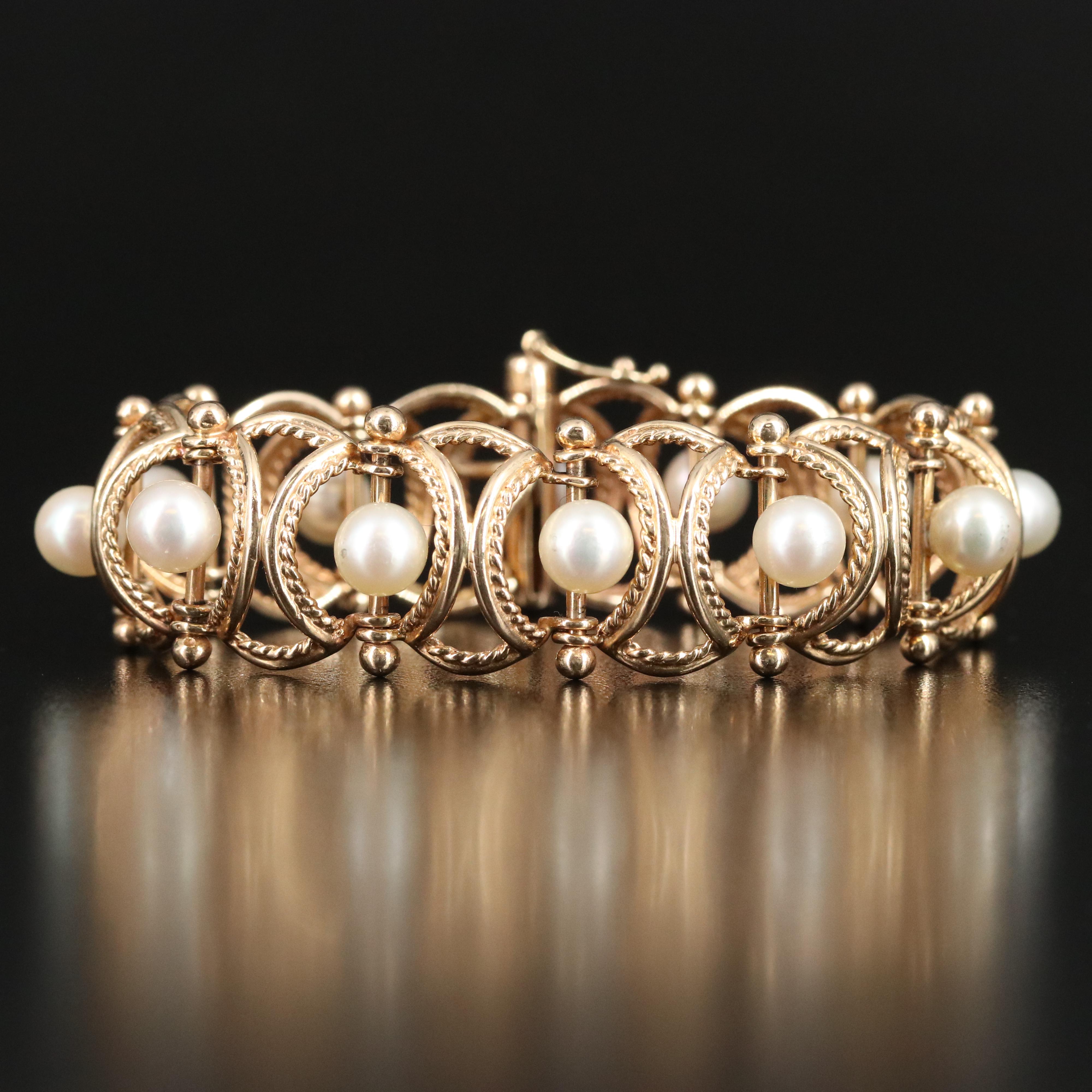 14K Pearl Bracelet with Braided Panels