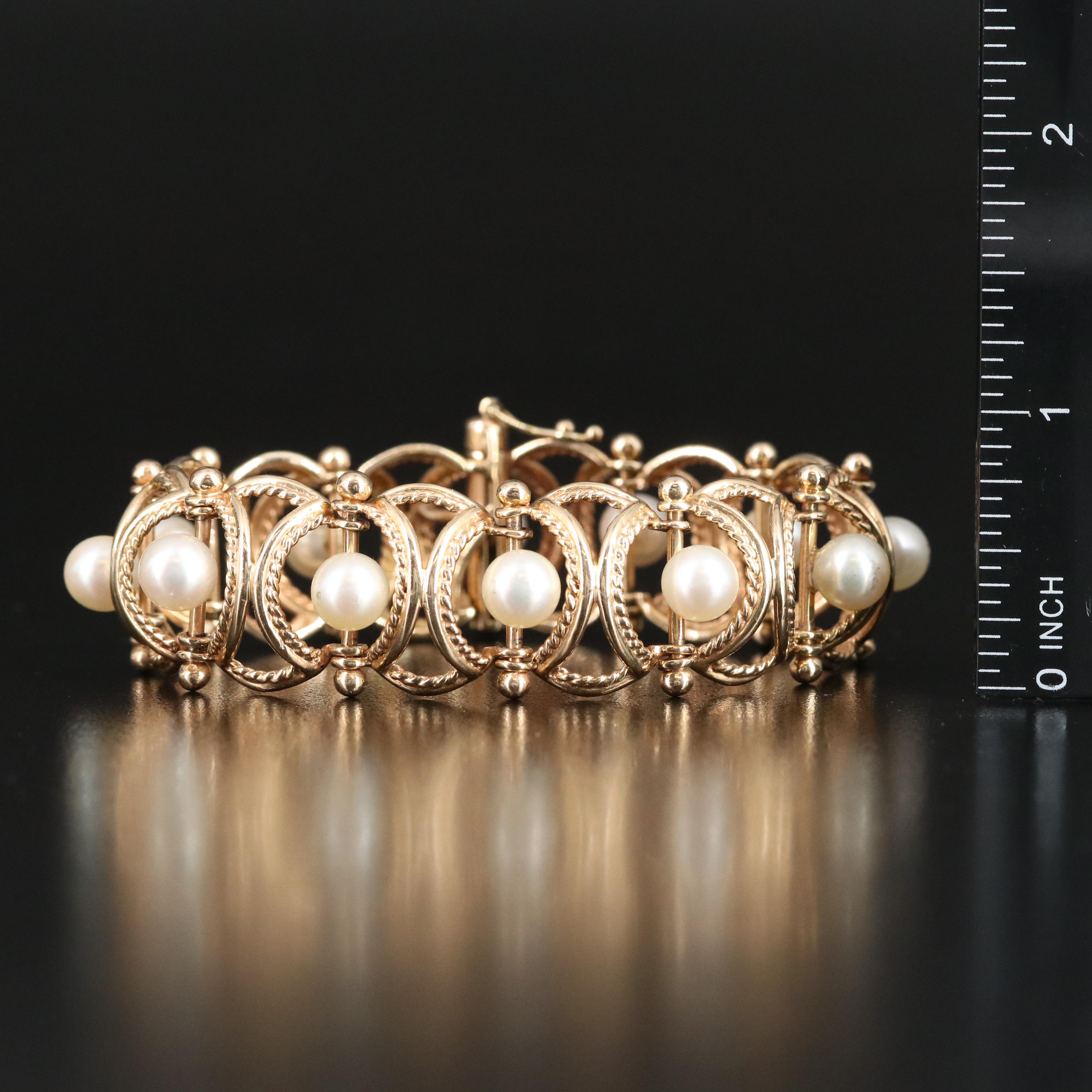 14K Pearl Bracelet with Braided Panels