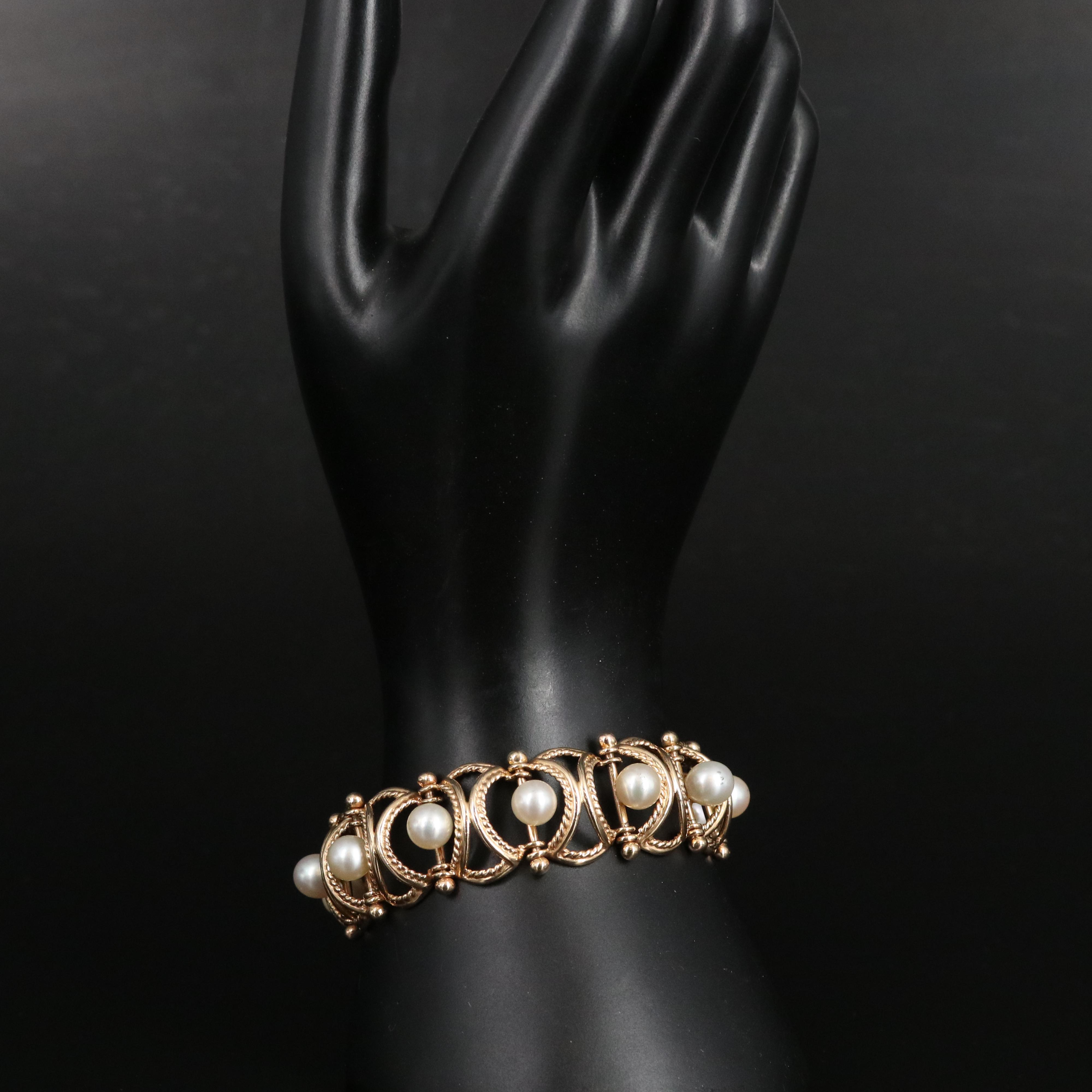 14K Pearl Bracelet with Braided Panels