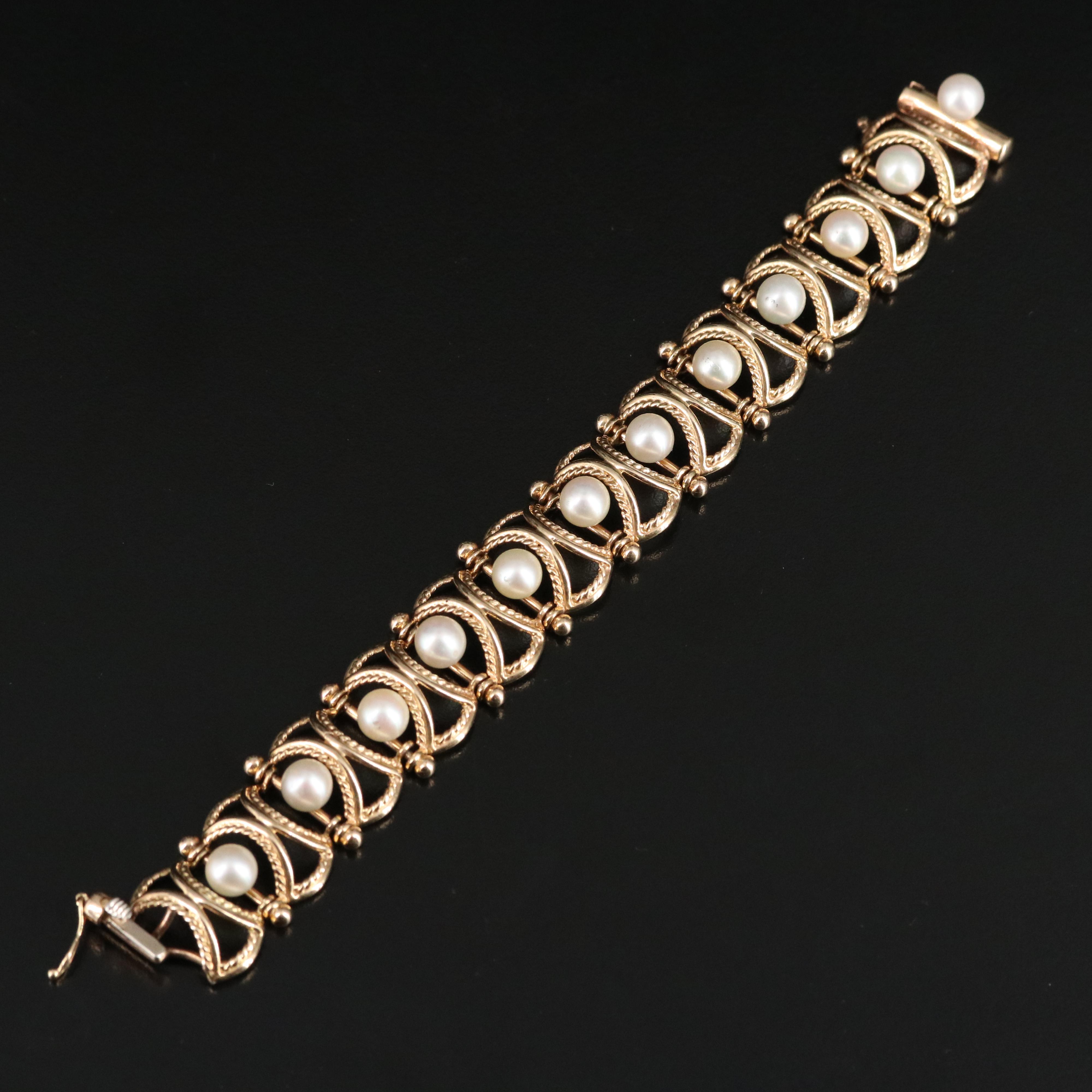 14K Pearl Bracelet with Braided Panels