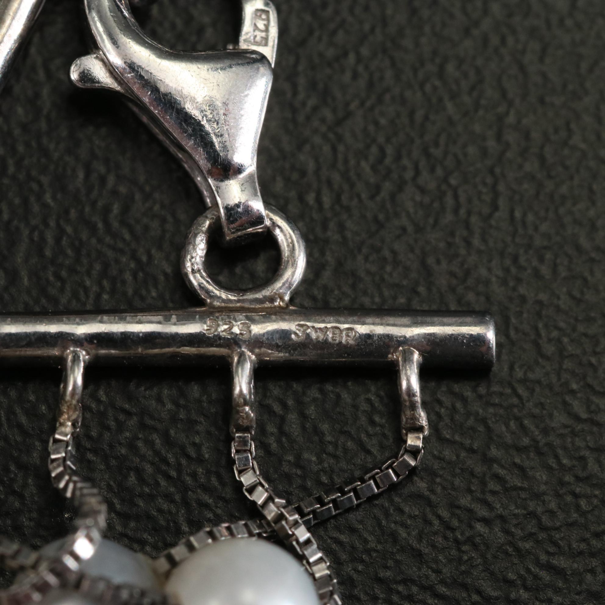 Sterling Pearl Multi Strand Station Bracelet