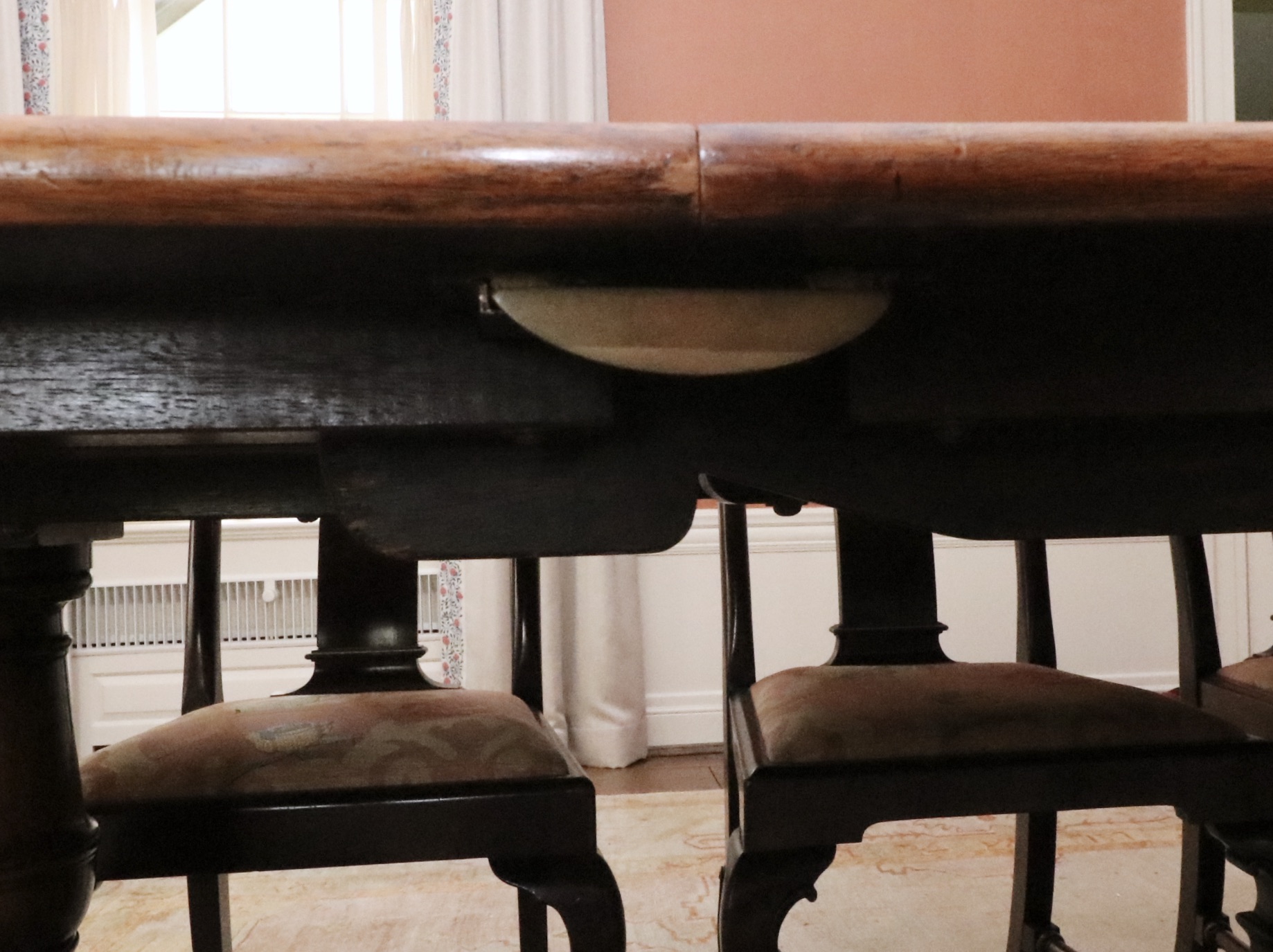 Queen Anne Style Three-Pedestal Mahogany Dining Table and Twelve Chairs