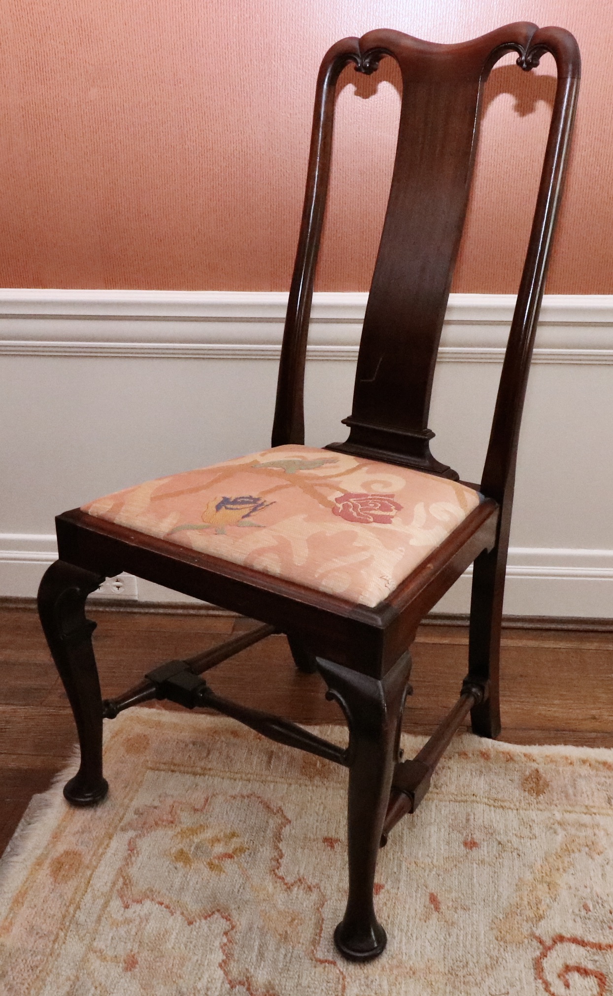 Queen Anne Style Three-Pedestal Mahogany Dining Table and Twelve Chairs