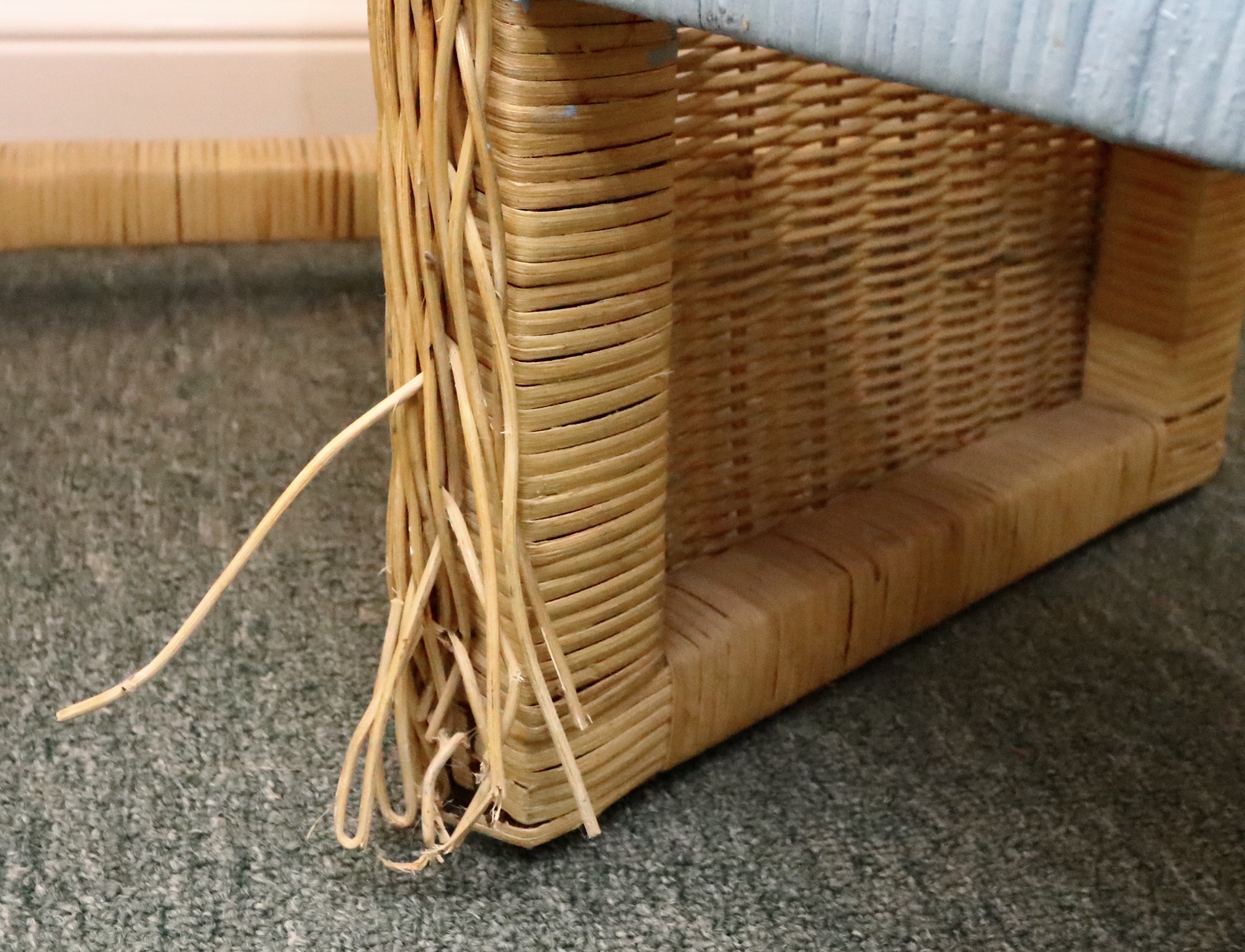 Natural and Accent-Painted Wicker Vanity Table and Stool