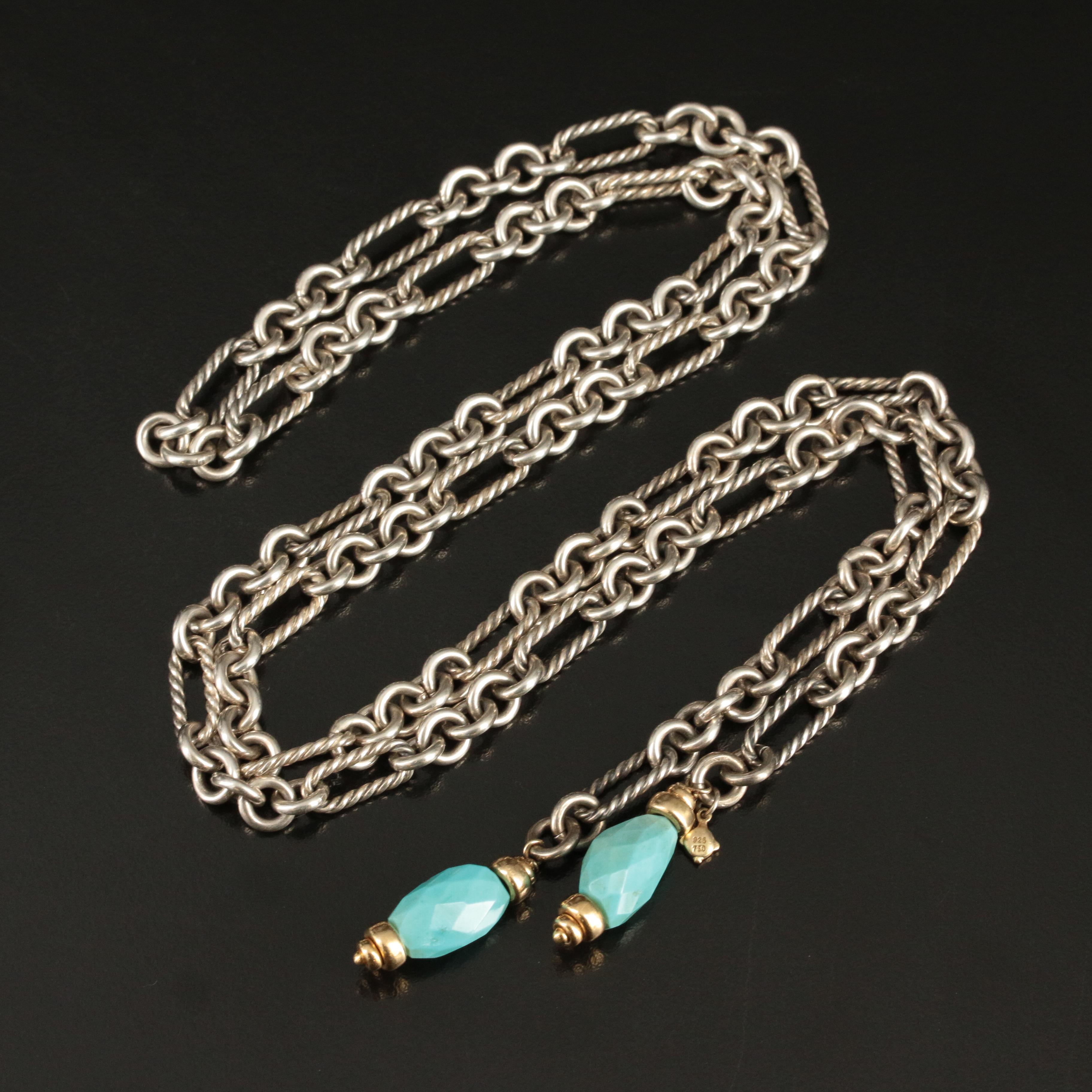 David Yurman Sterling Turquoise Beaded Figaro Lariat Necklace with 18K Accents