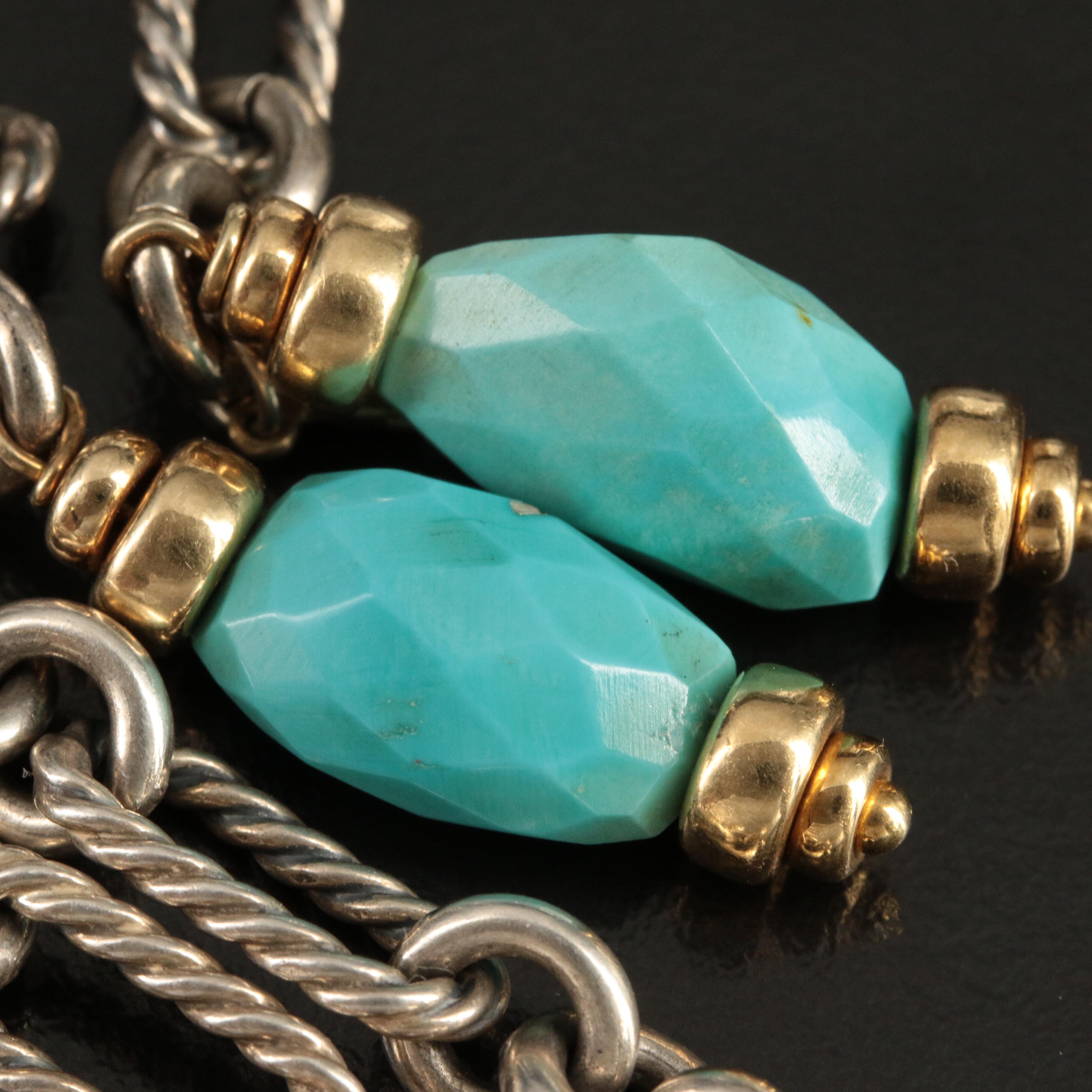 David Yurman Sterling Turquoise Beaded Figaro Lariat Necklace with 18K Accents