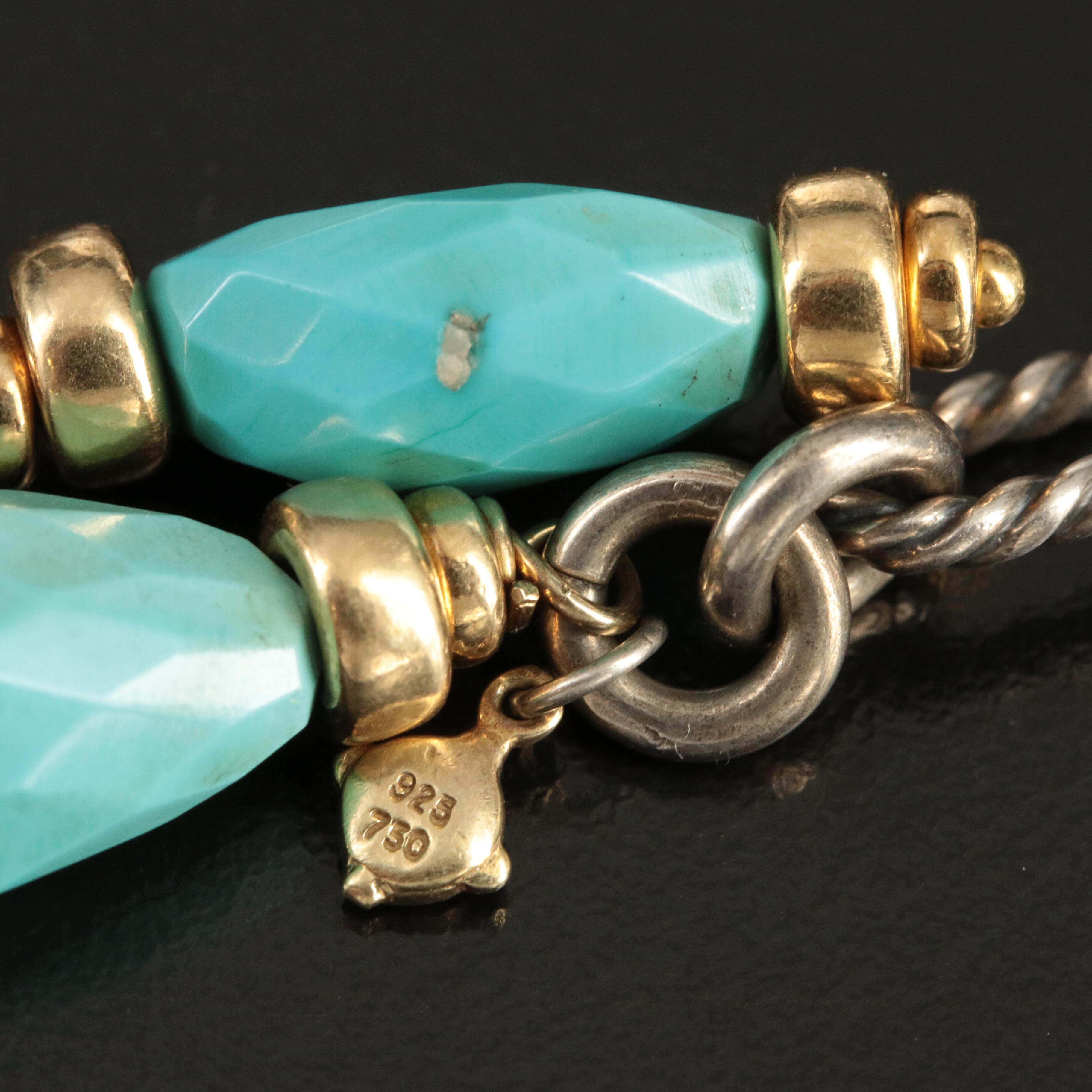 David Yurman Sterling Turquoise Beaded Figaro Lariat Necklace with 18K Accents