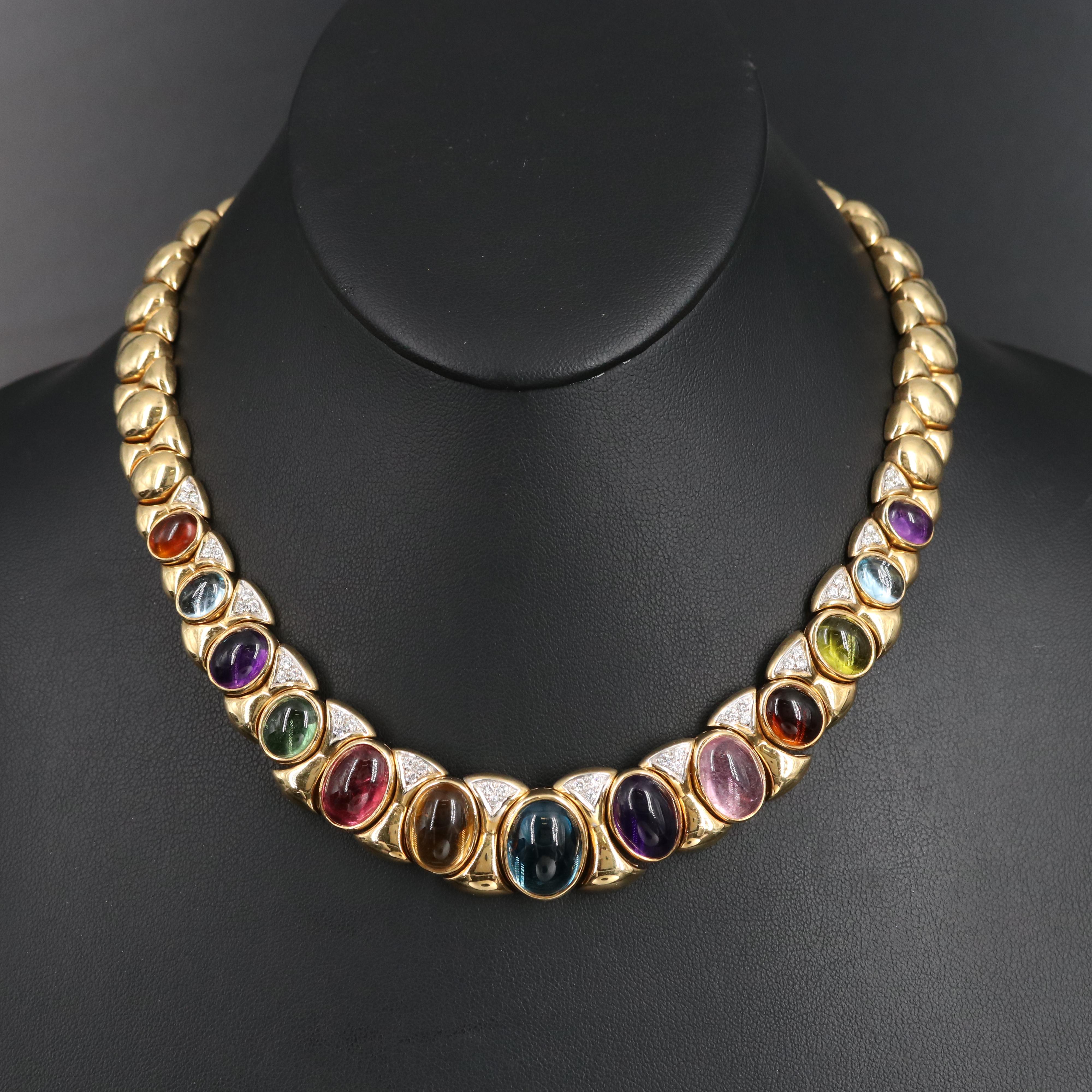 Italian 18K 12.00 CT Topaz, Amethyst, Diamond and Gemstone Collar Necklace