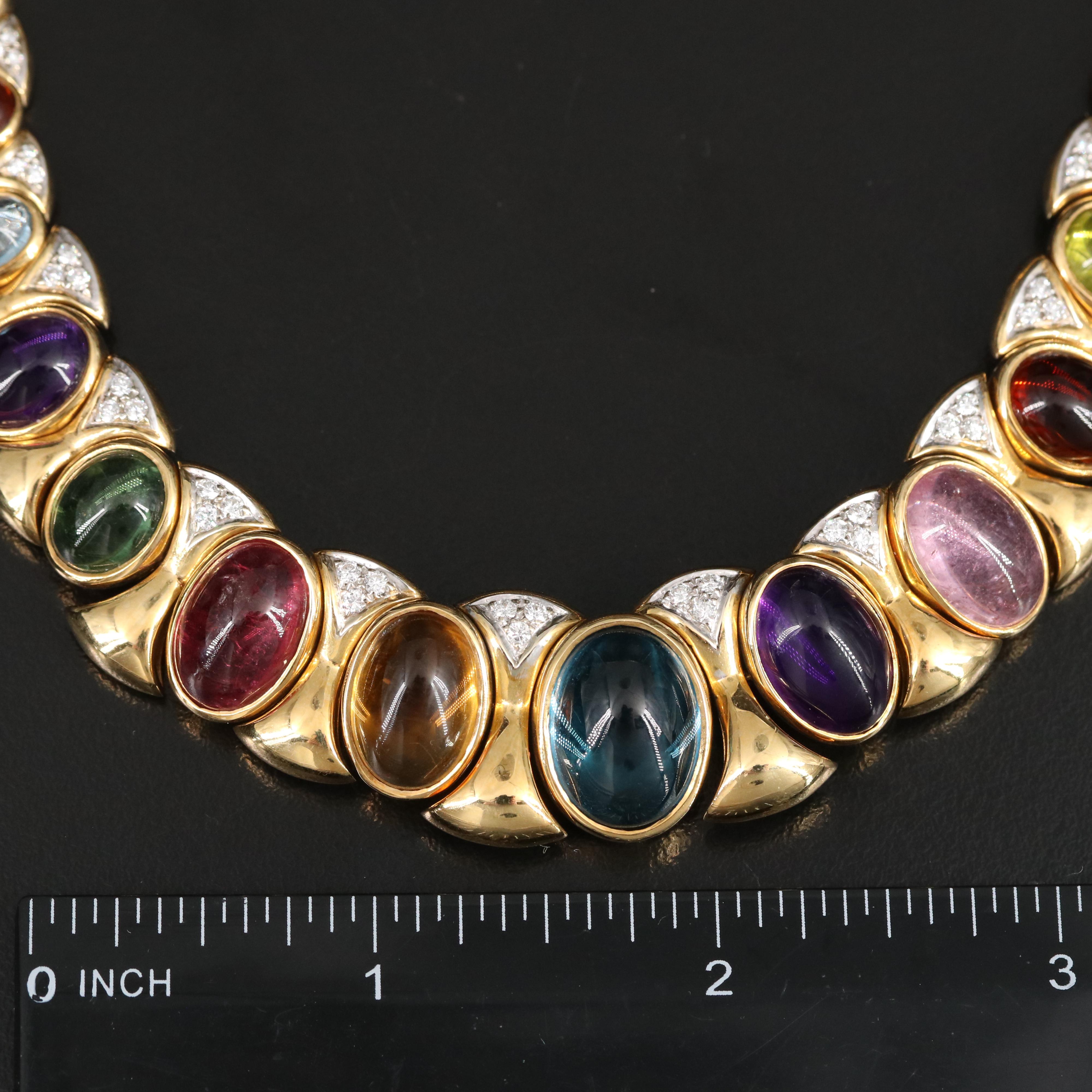 Italian 18K 12.00 CT Topaz, Amethyst, Diamond and Gemstone Collar Necklace