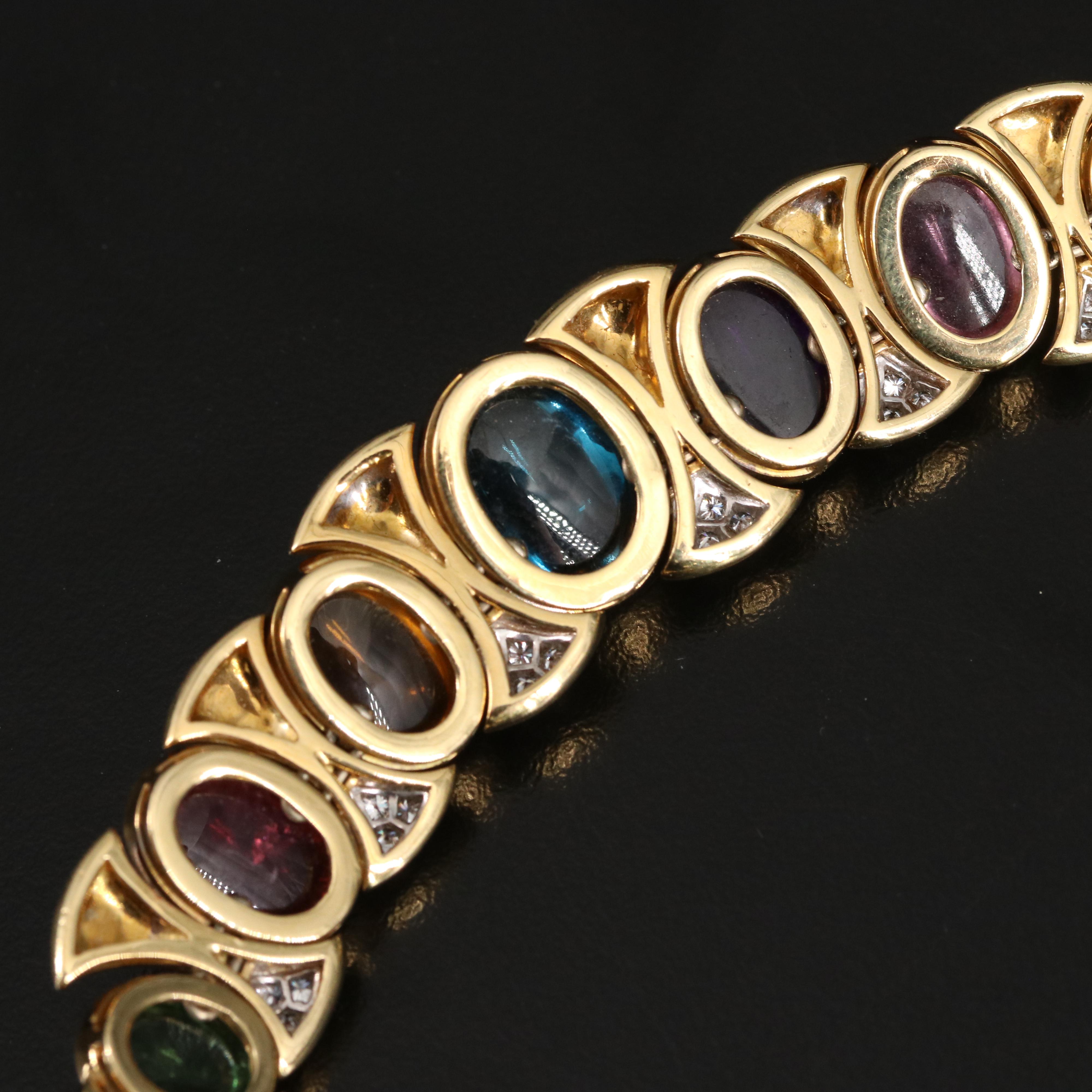 Italian 18K 12.00 CT Topaz, Amethyst, Diamond and Gemstone Collar Necklace