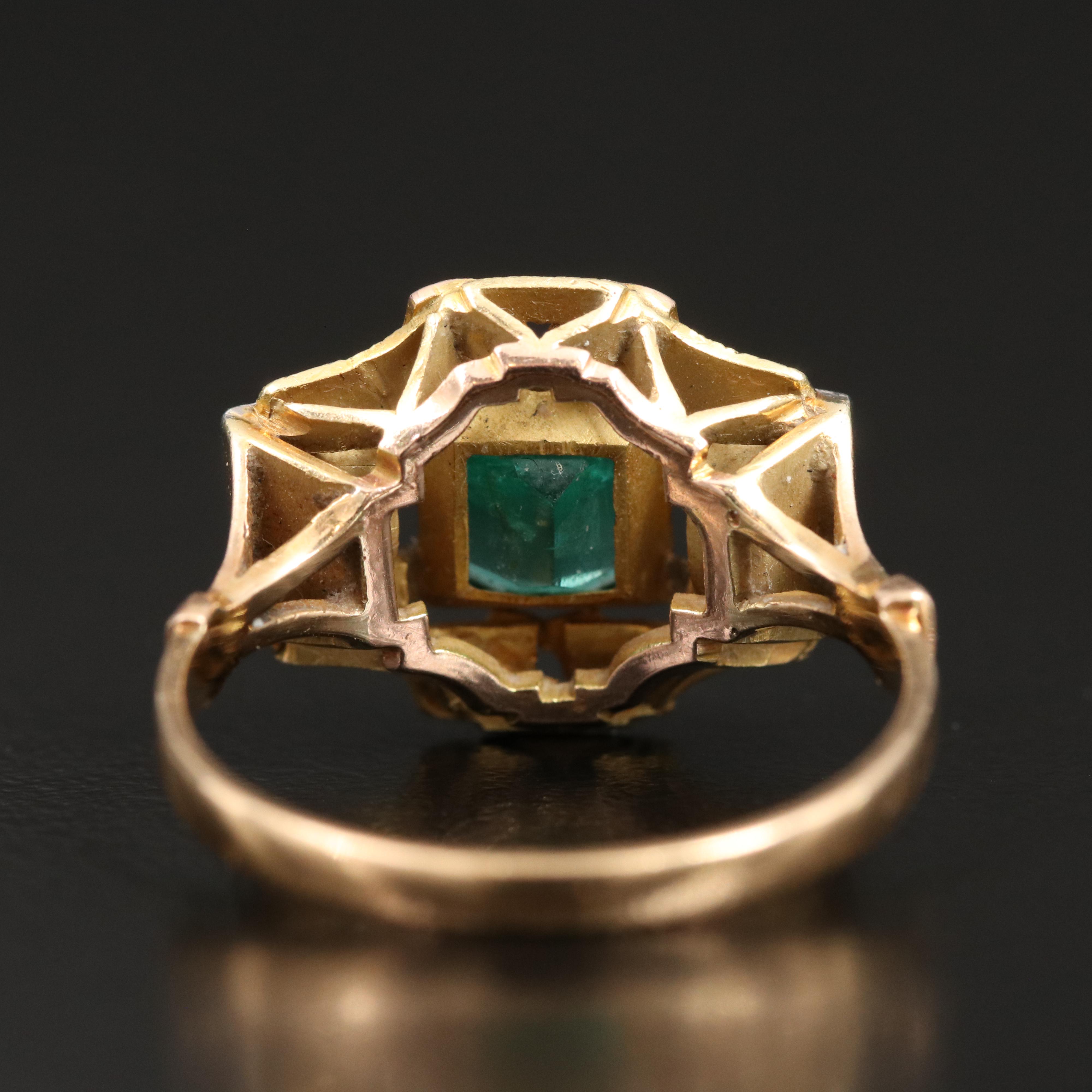 Vintage 18K 1.34 CT Emerald and Pearl Ring
