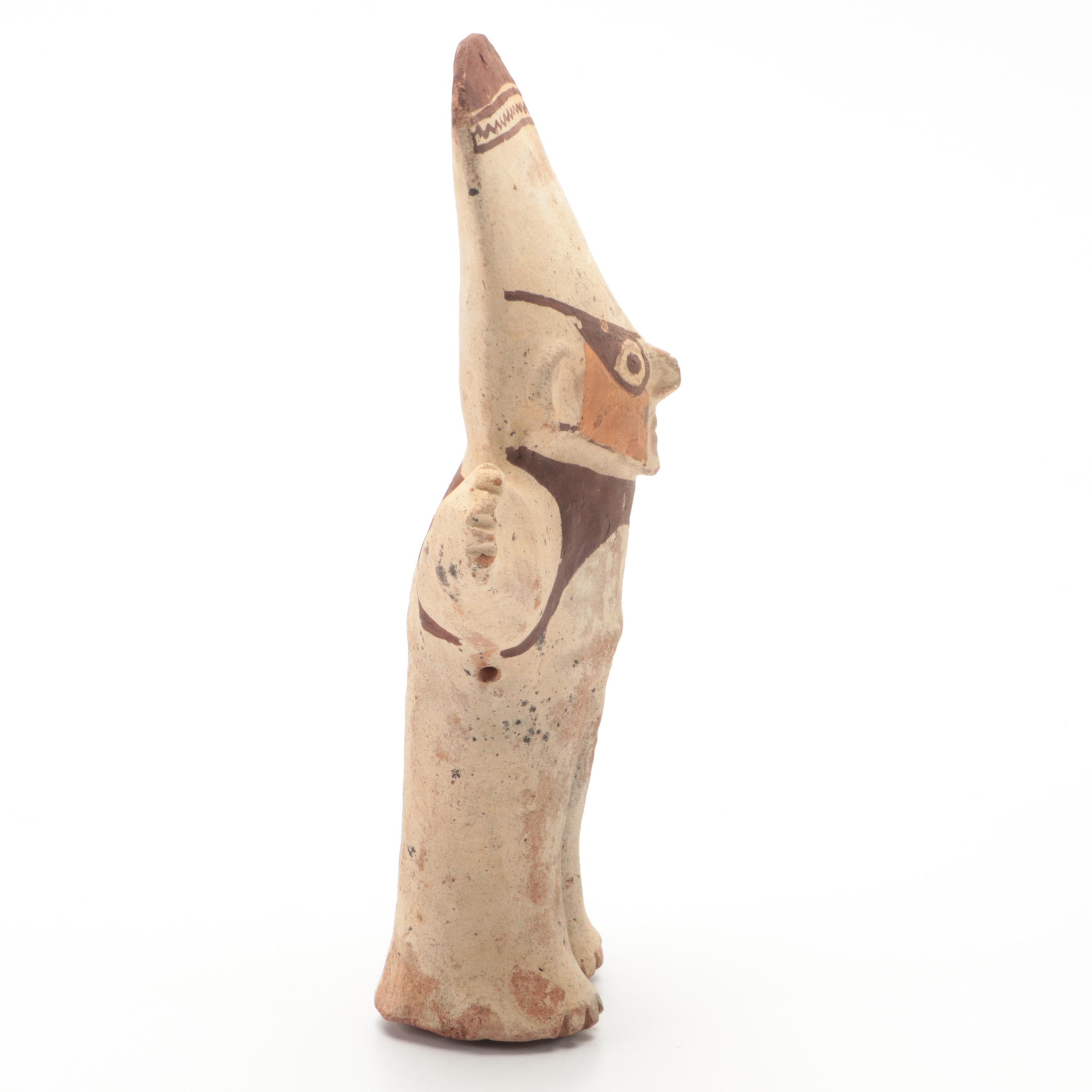Pre-Columbian Hand-Painted Chancay Clay Effigy Figurine