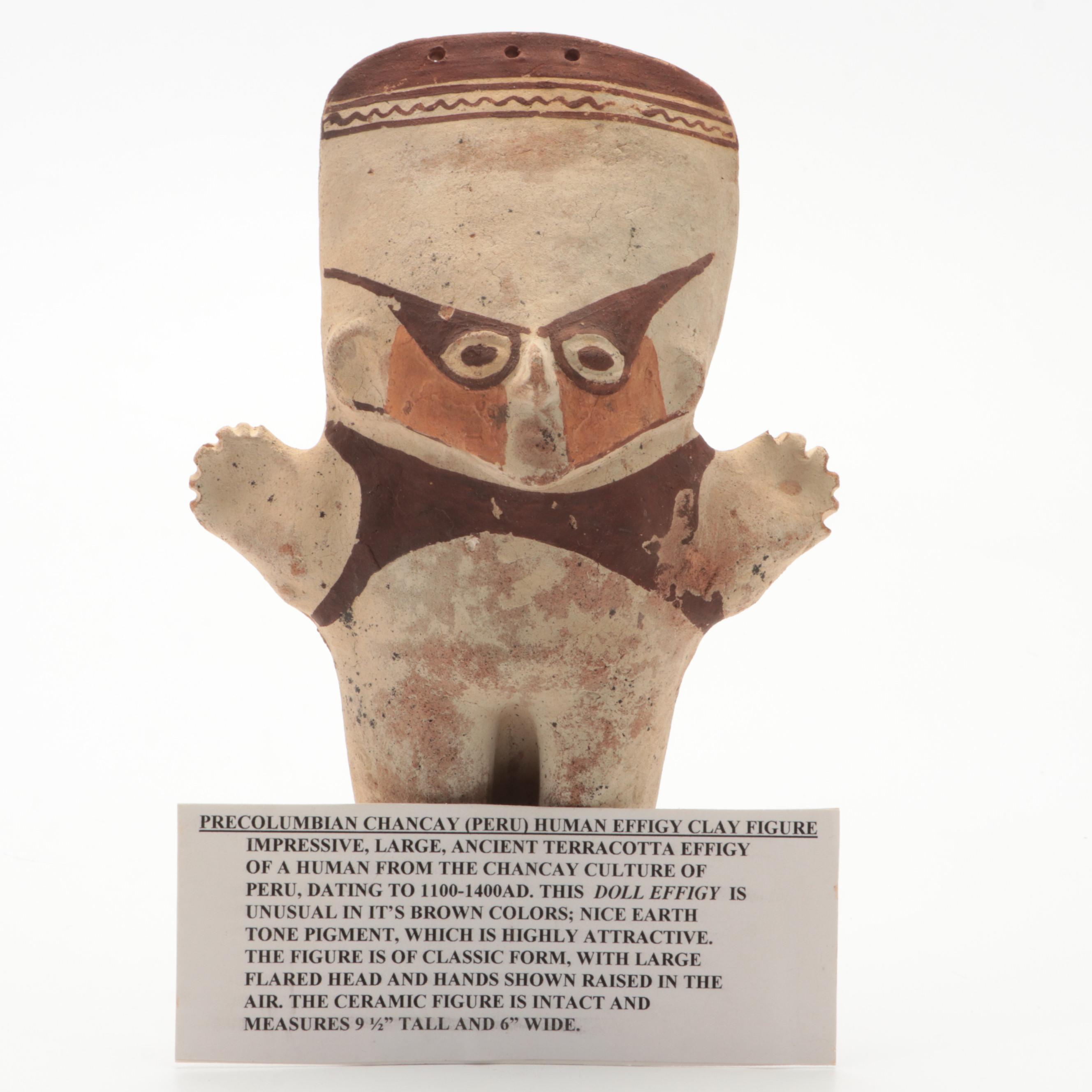 Pre-Columbian Hand-Painted Chancay Clay Effigy Figurine