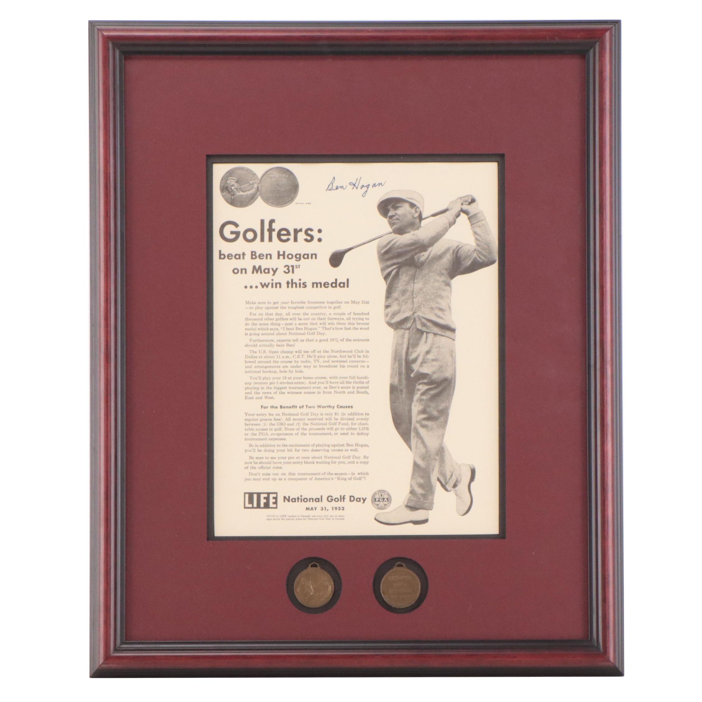 Ben Hogan Signed LIFE Magazine Advertisement in Matted Display