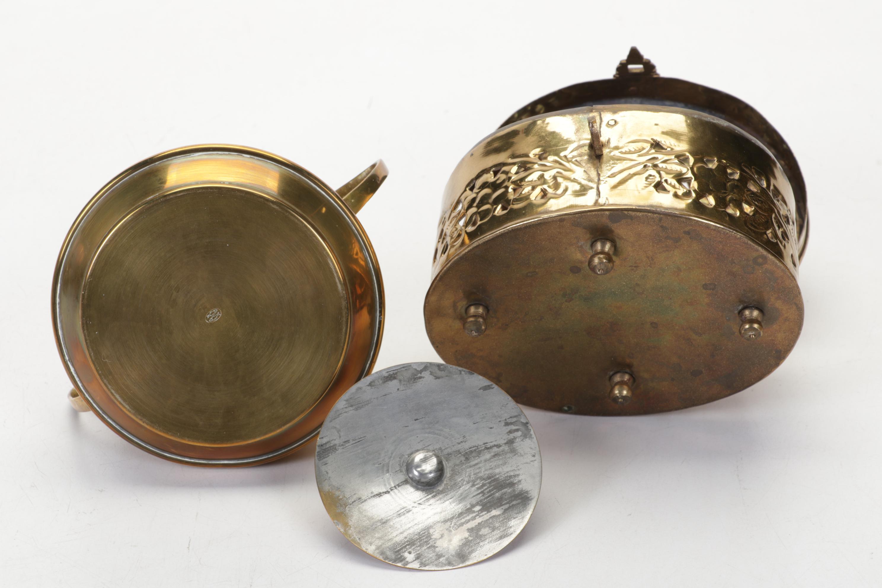 Brass, Copper, Metal Decor Featuring Kettles, Charger and Leather-Handled Epees