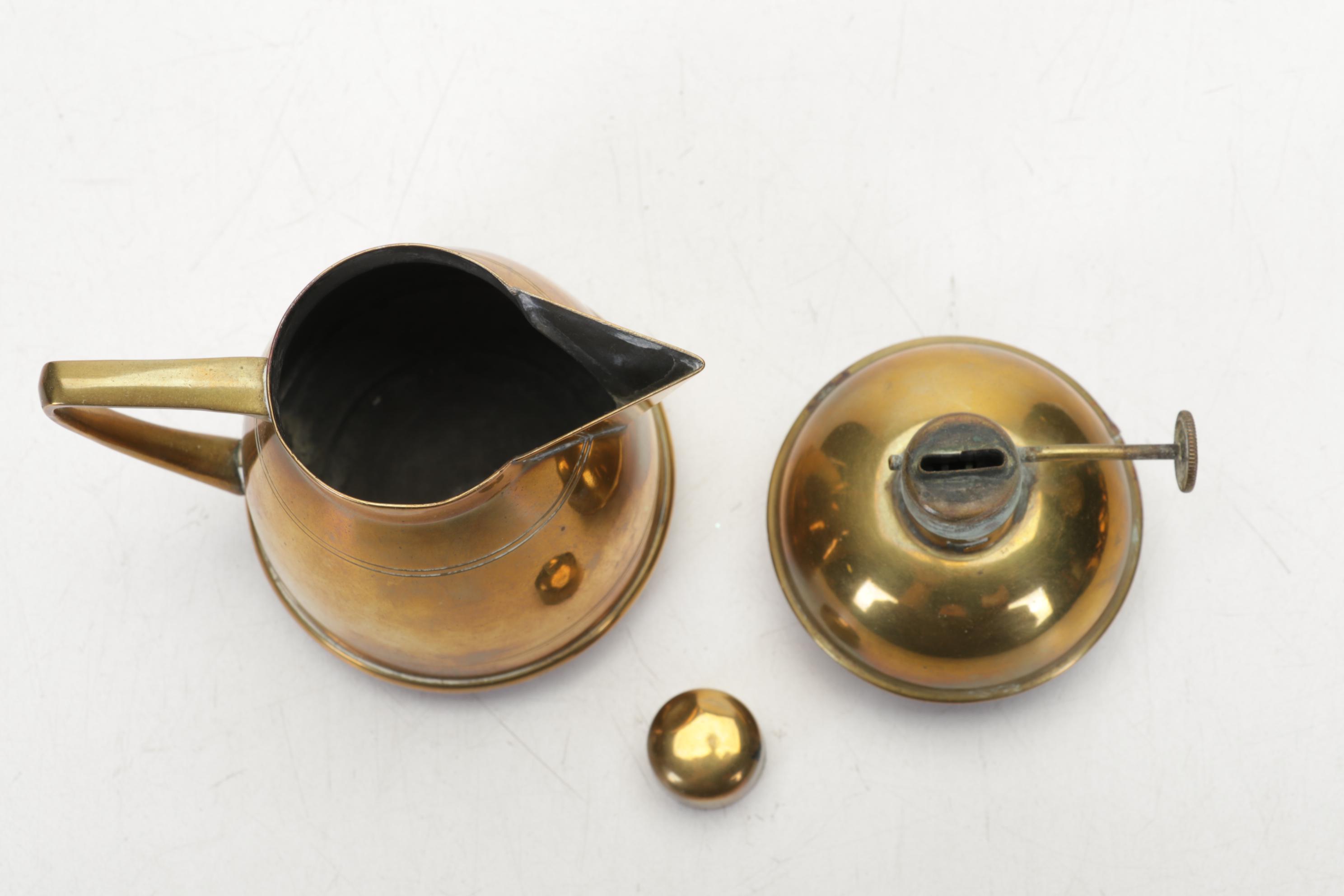 Brass, Copper, Metal Decor Featuring Kettles, Charger and Leather-Handled Epees