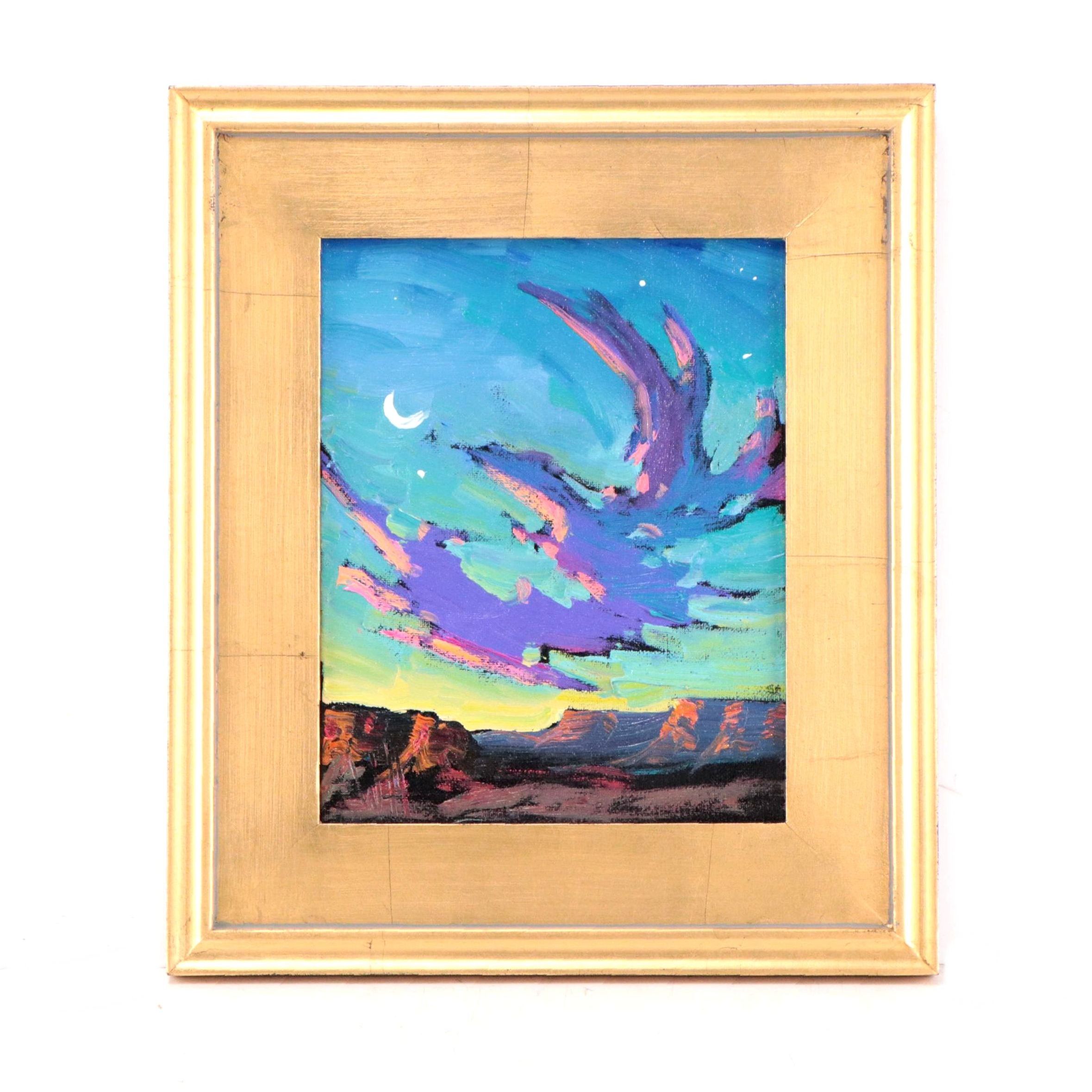 William Hawkins Oil Painting of Moonlit Landscape, 2023