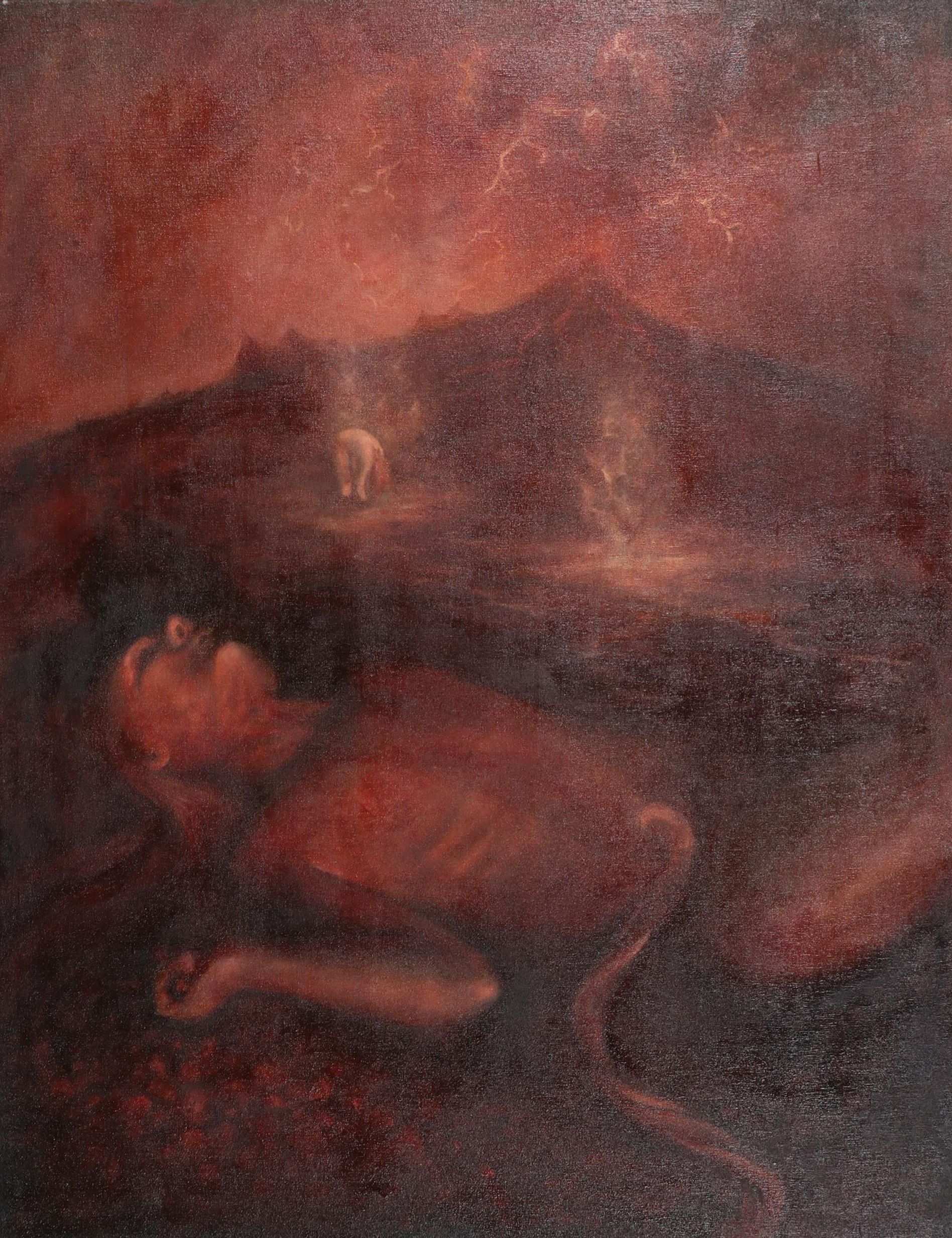 Sarah Szabo Surrealist Figural Oil Painting "Volcanic Revival," 21st Century