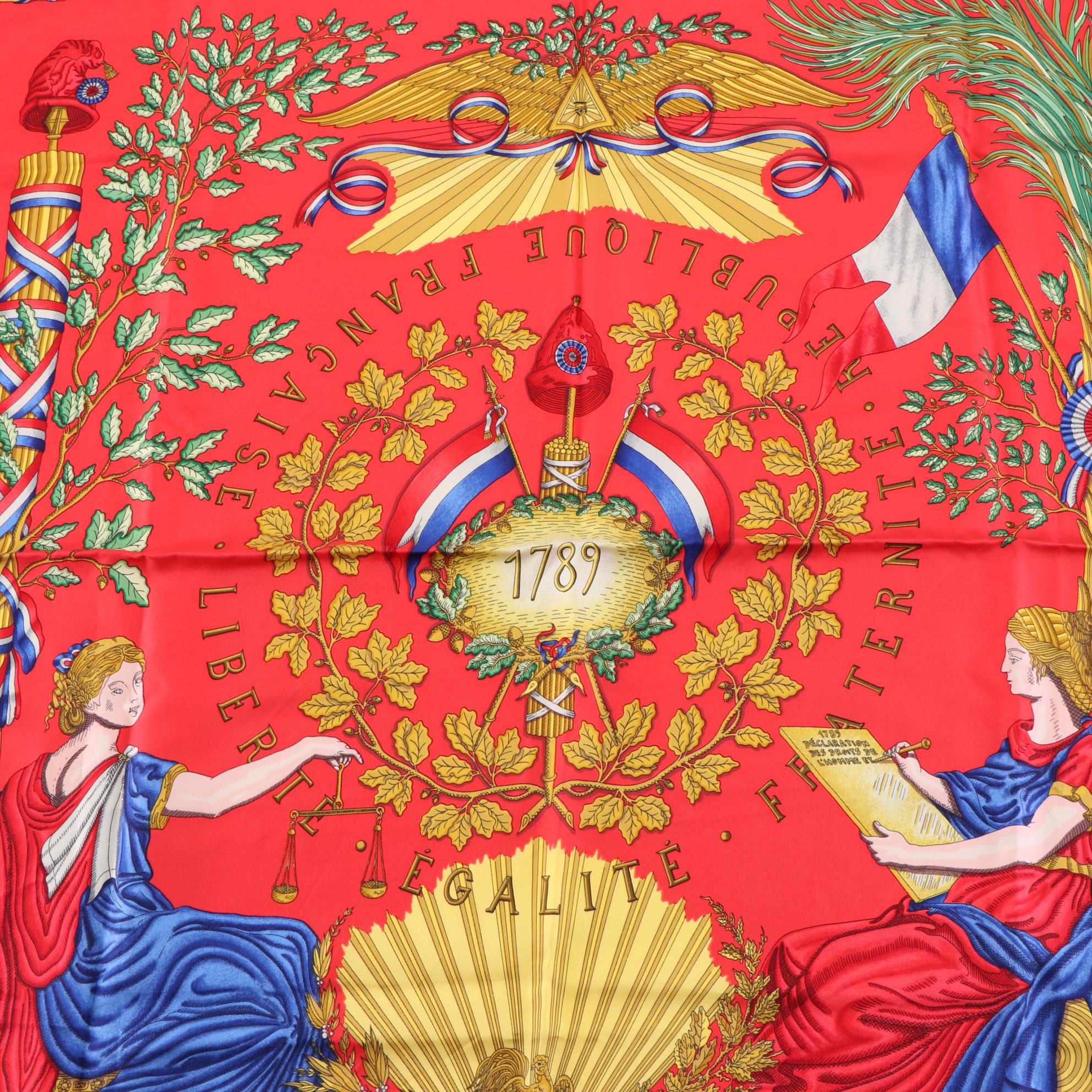 Hermès "1789 Liberté Egalité Fraternité" Scarf 90 in Silk Twill