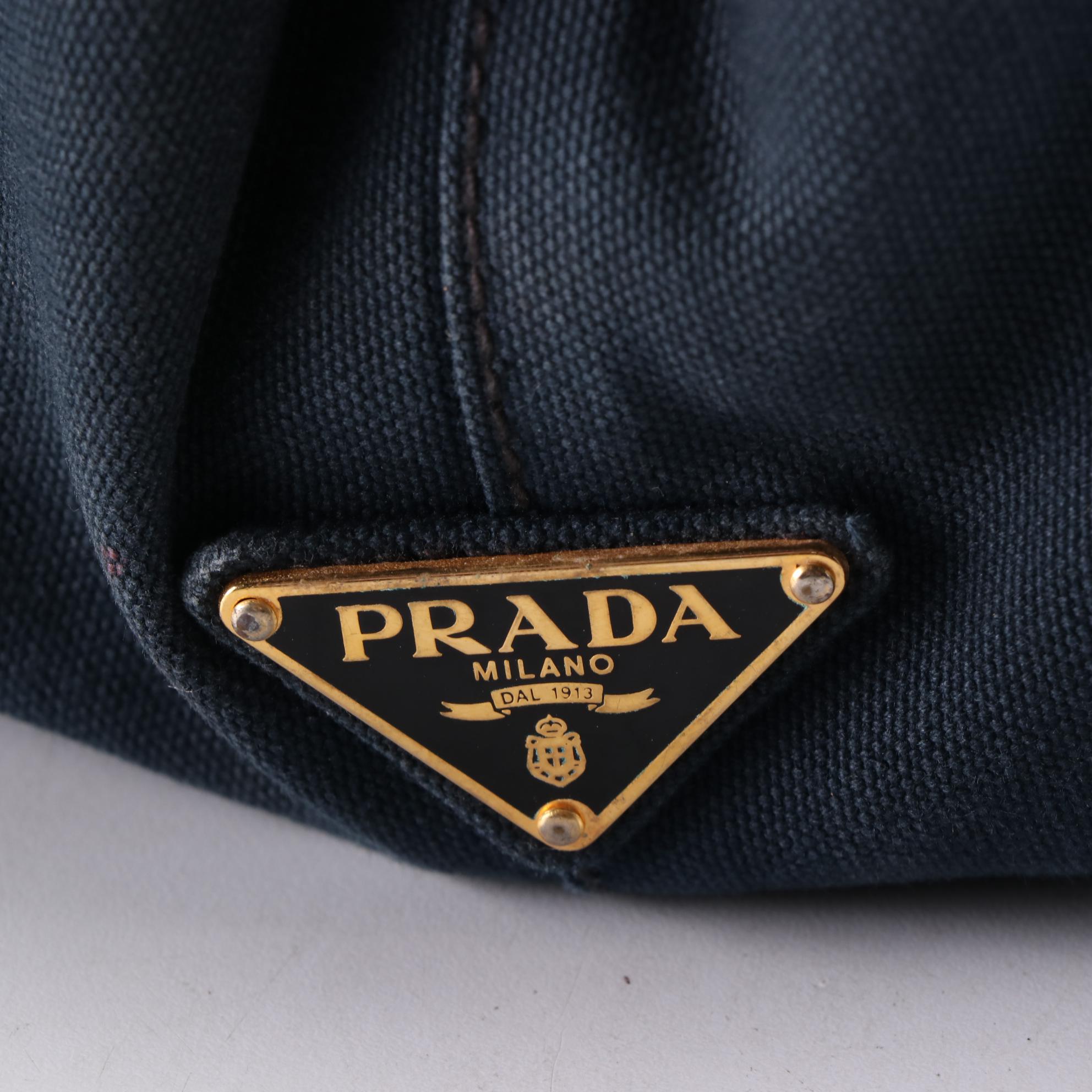 Prada Large Canapa Logo Tote in Navy Canvas