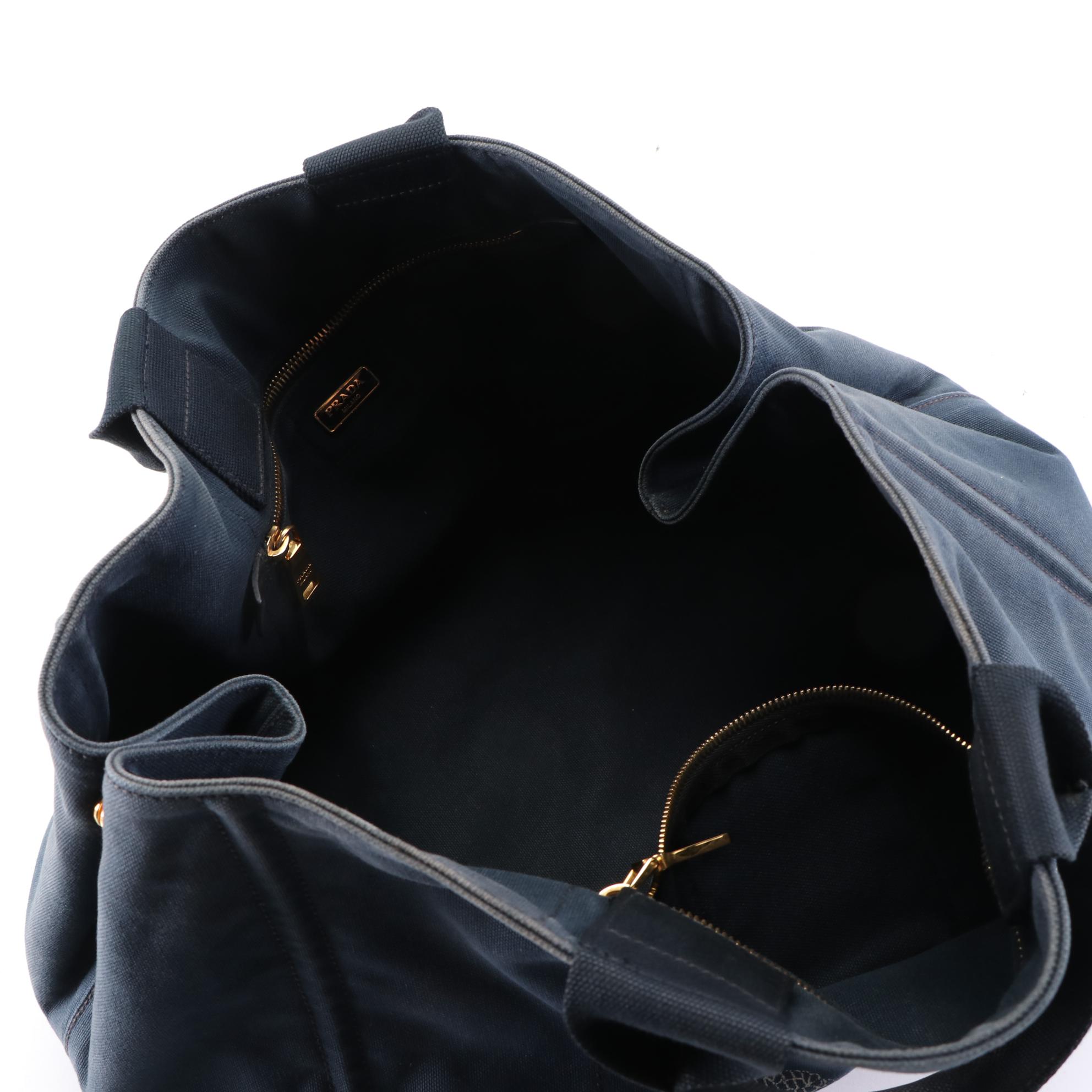 Prada Large Canapa Logo Tote in Navy Canvas
