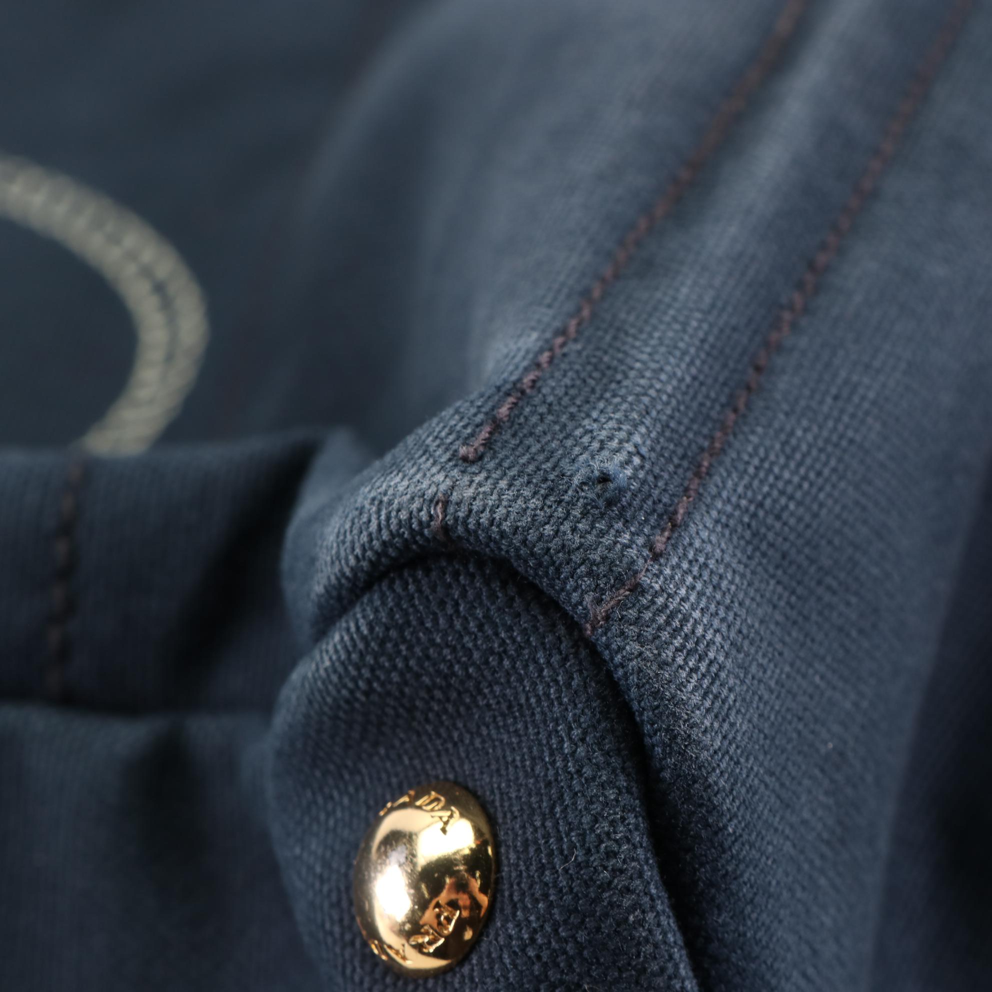 Prada Large Canapa Logo Tote in Navy Canvas