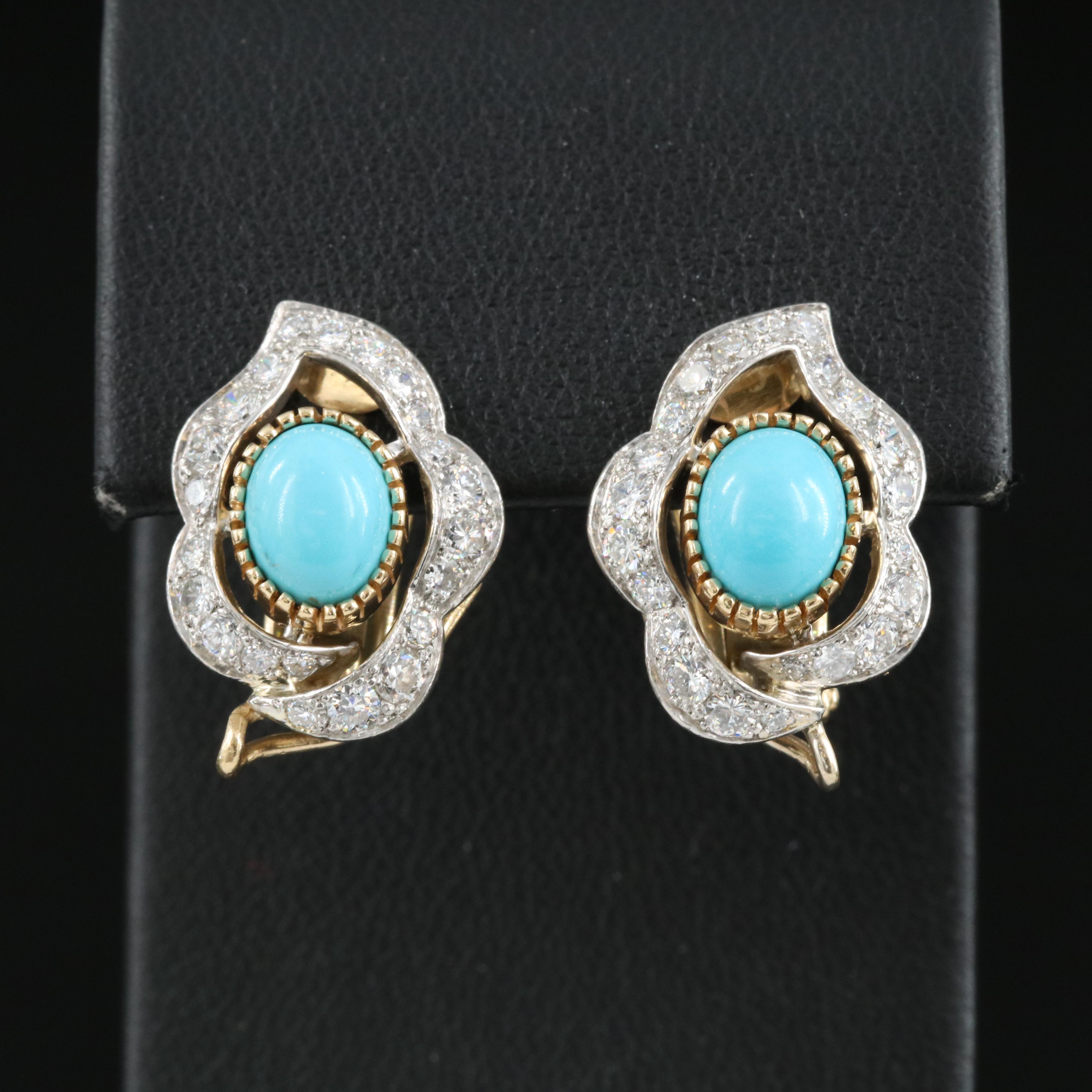 Cartier 18K and Platinum Turquoise and 3.97 CTW Diamond Day and Night Earrings