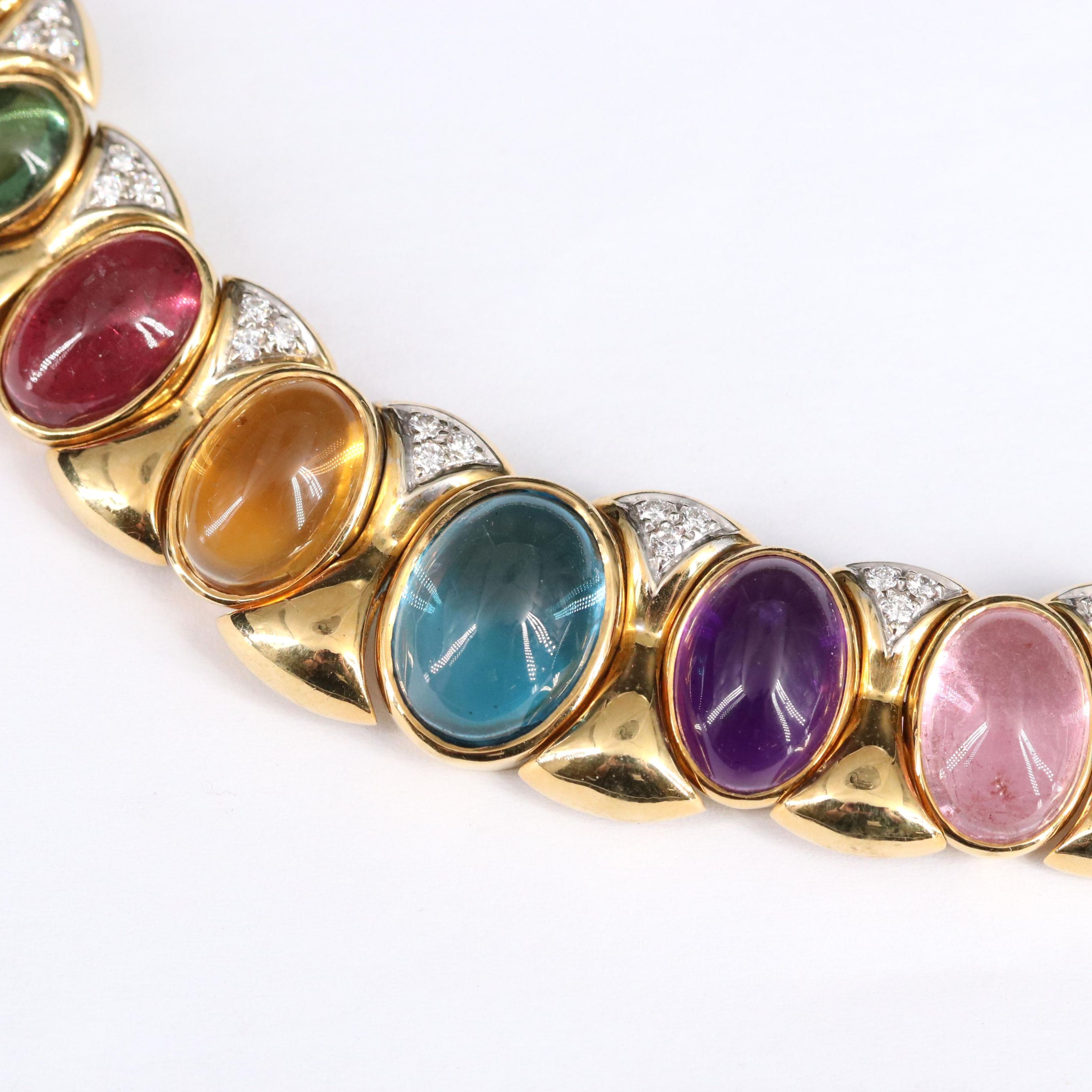 Italian 18K 12.00 CT Topaz, Amethyst, Diamond and Gemstone Collar Necklace