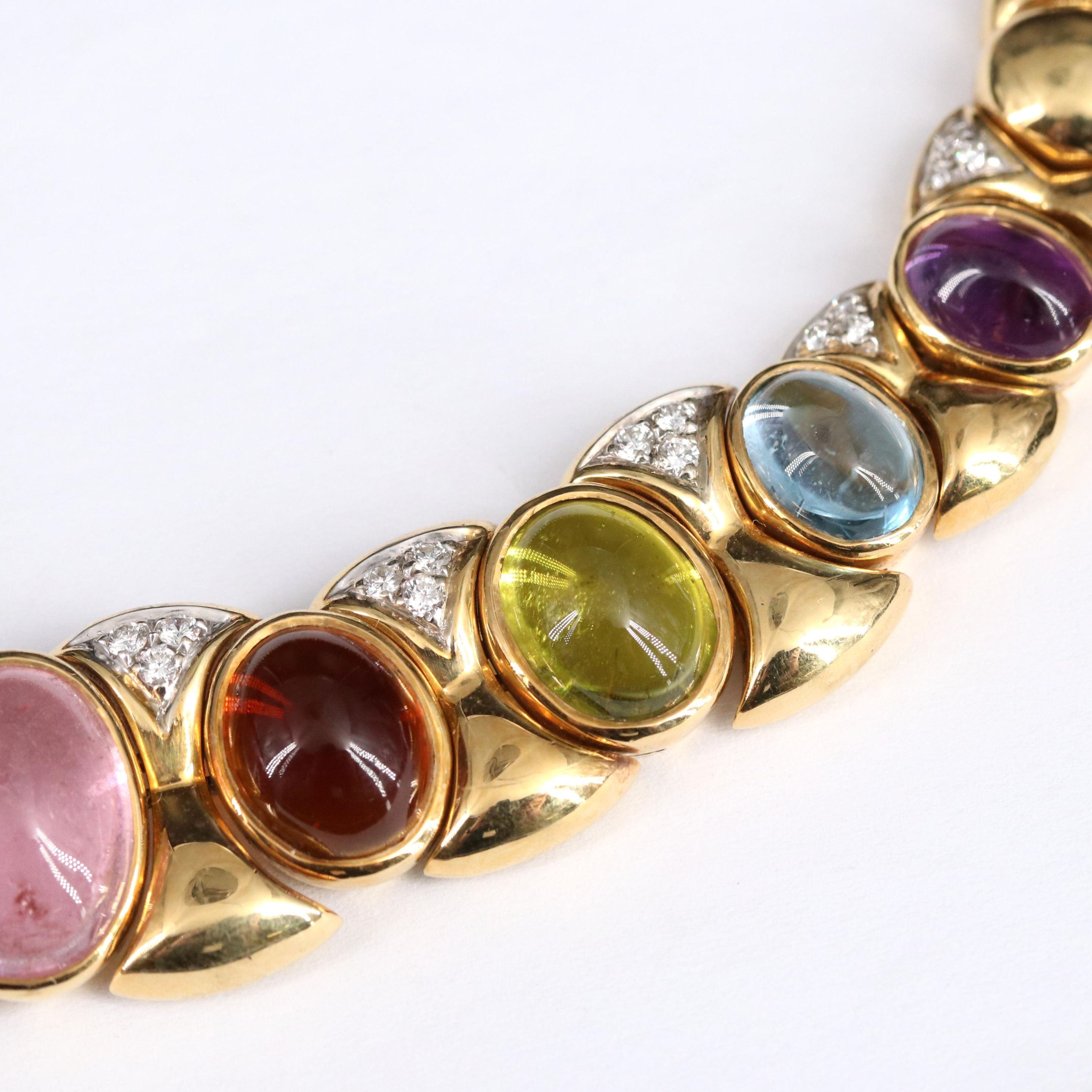 Italian 18K 12.00 CT Topaz, Amethyst, Diamond and Gemstone Collar Necklace
