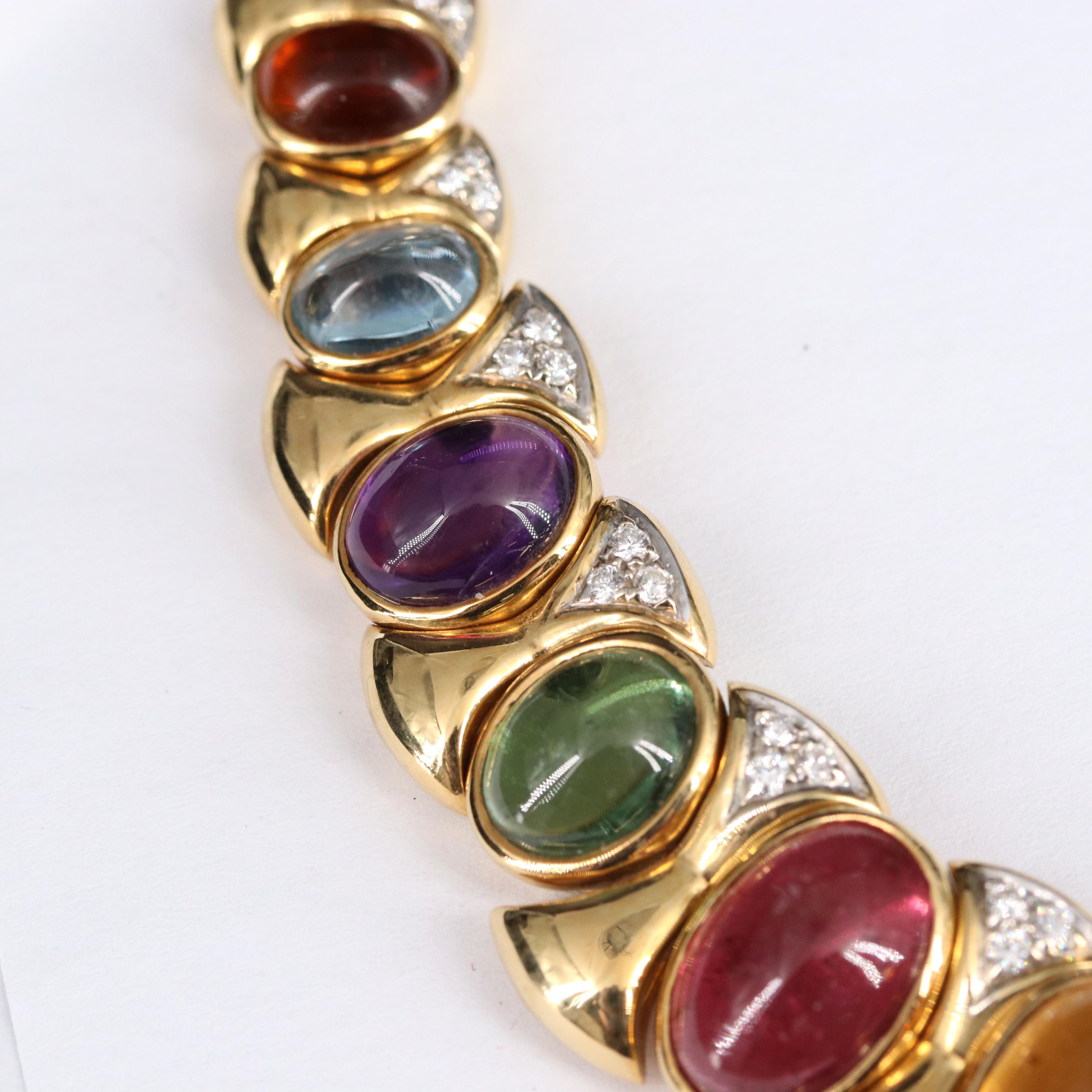 Italian 18K 12.00 CT Topaz, Amethyst, Diamond and Gemstone Collar Necklace