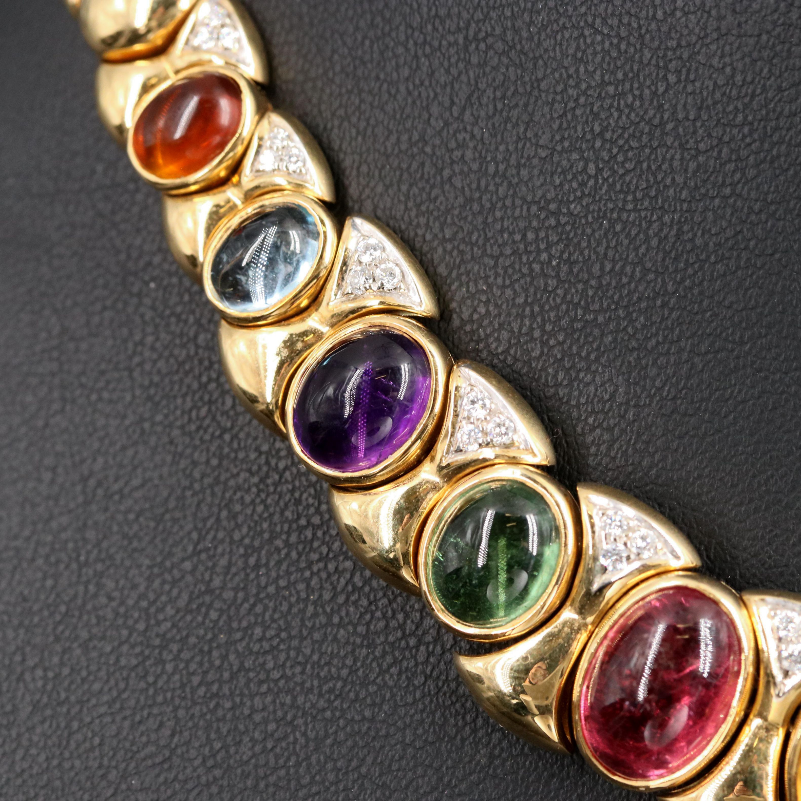 Italian 18K 12.00 CT Topaz, Amethyst, Diamond and Gemstone Collar Necklace