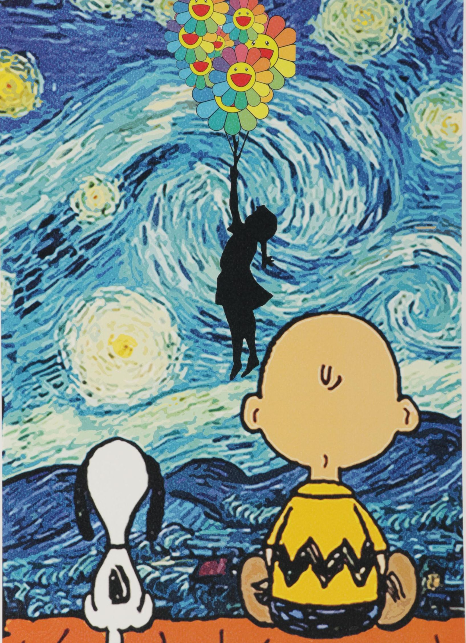 Death NYC Pop Art Graphic Print of Charlie Brown and Snoopy with Starry Night