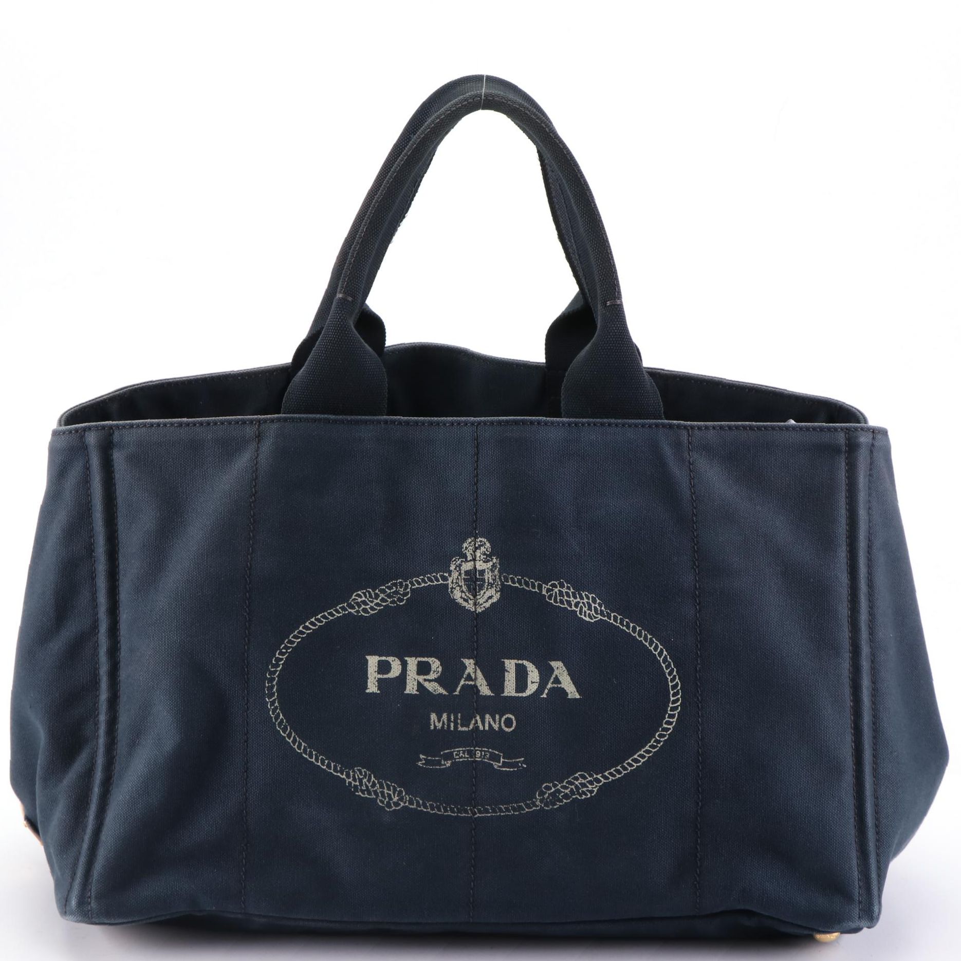 Prada Large Canapa Logo Tote in Navy Canvas