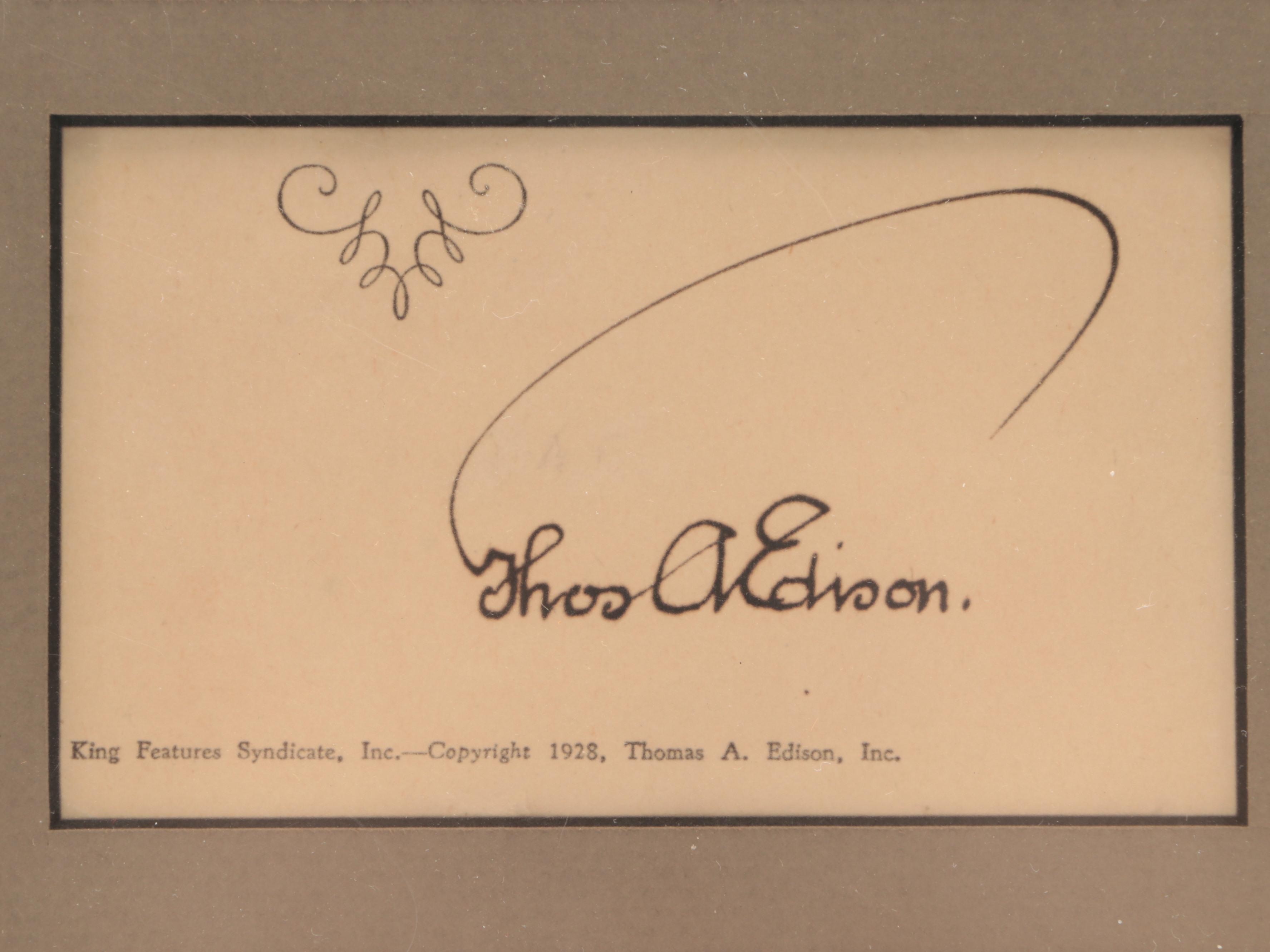 Thomas Edison Facsimile Signed Framed and Matted Display