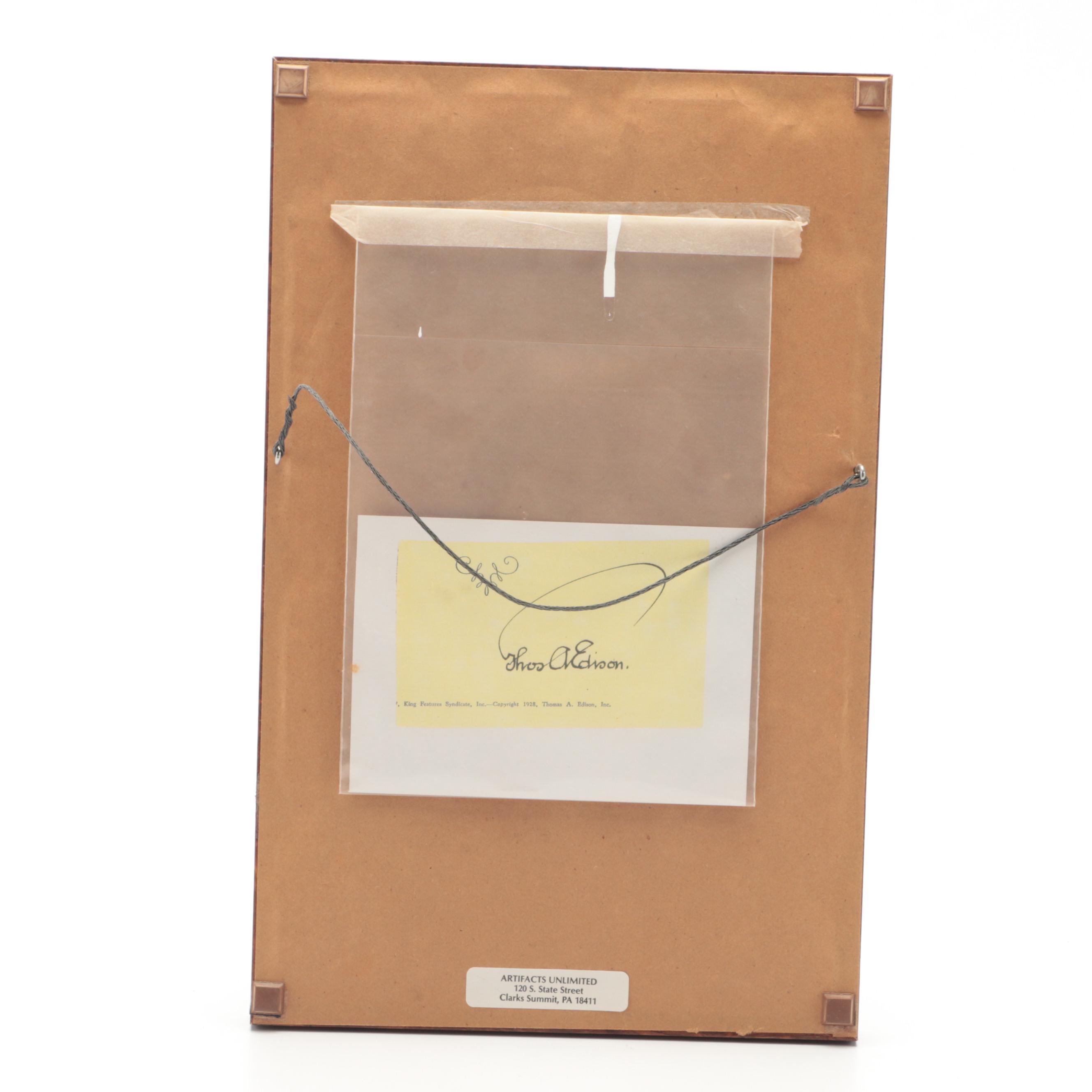 Thomas Edison Facsimile Signed Framed and Matted Display