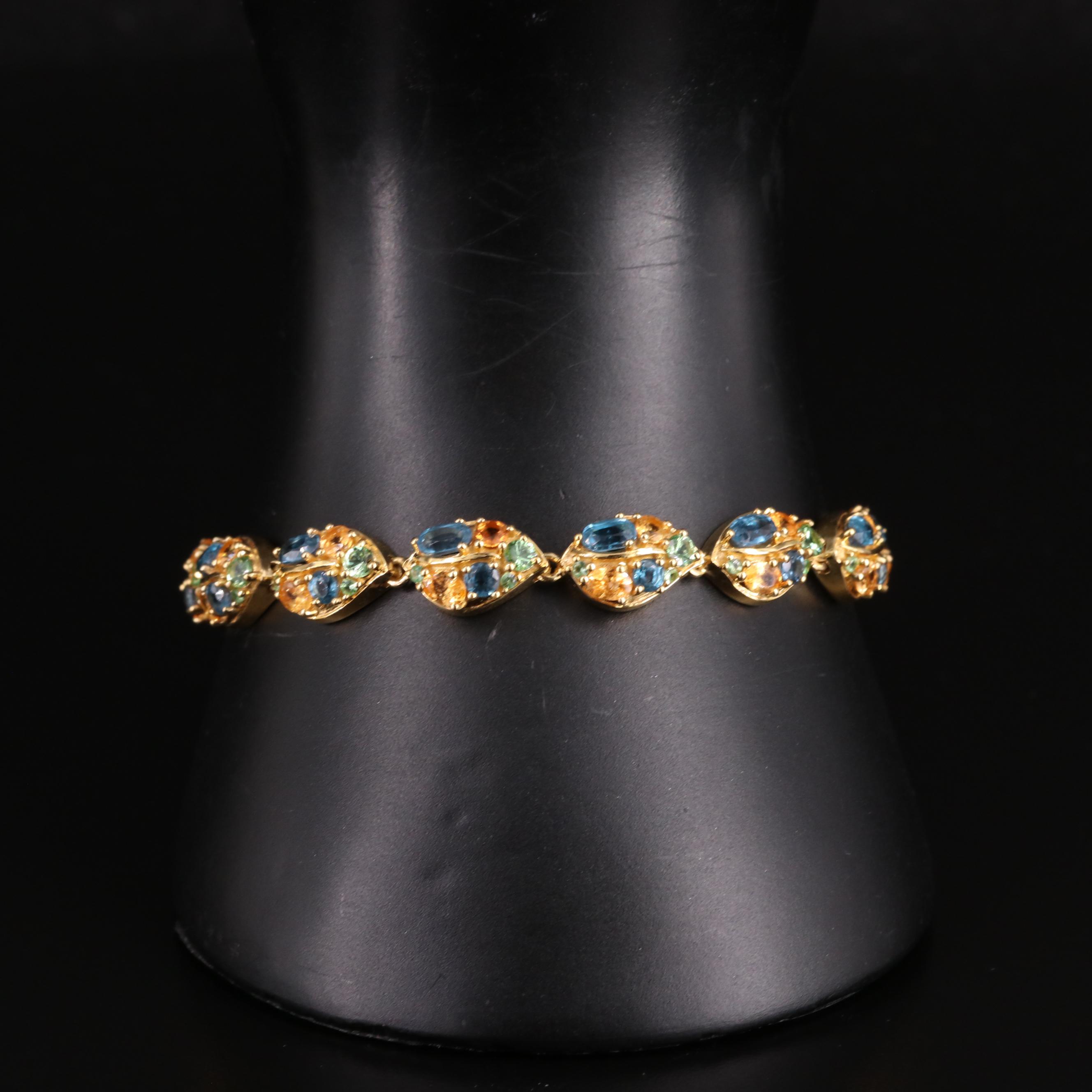 Sterling Kyanite, Spessartine and Tsavorite Leaf Bracelet