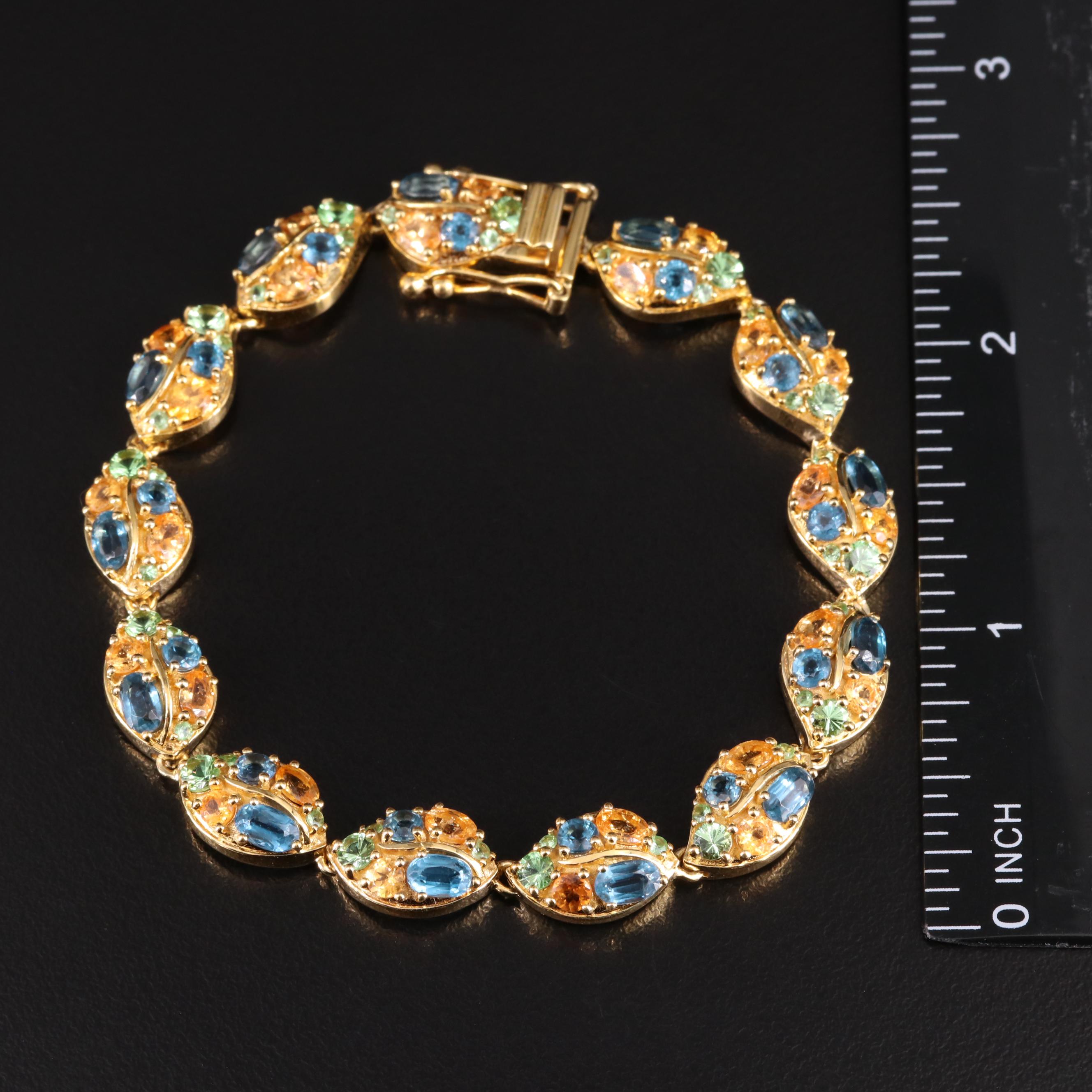 Sterling Kyanite, Spessartine and Tsavorite Leaf Bracelet