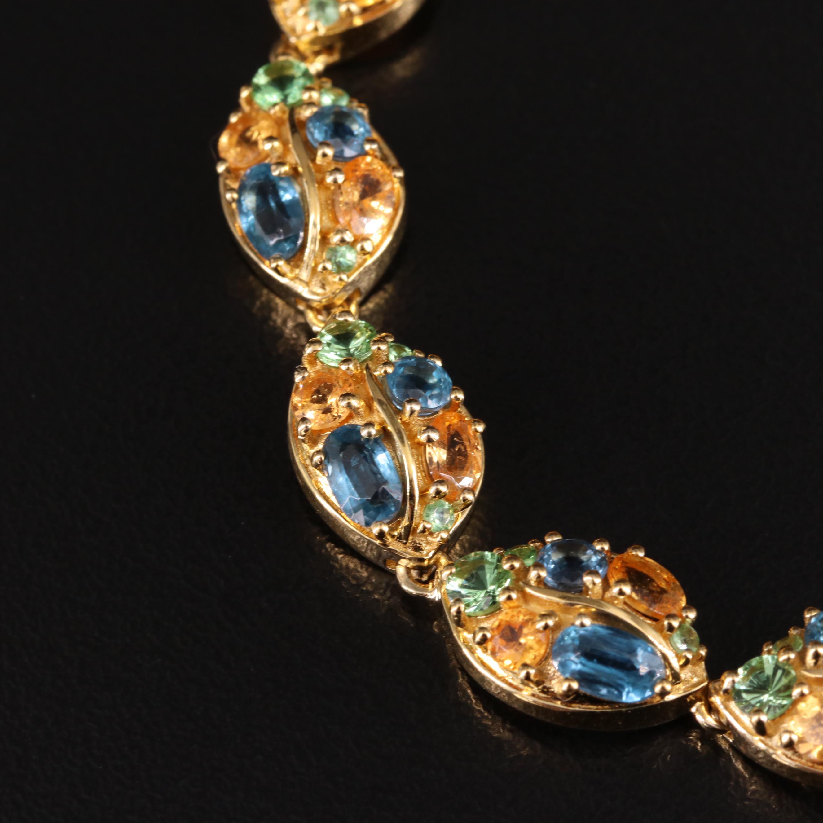 Sterling Kyanite, Spessartine and Tsavorite Leaf Bracelet