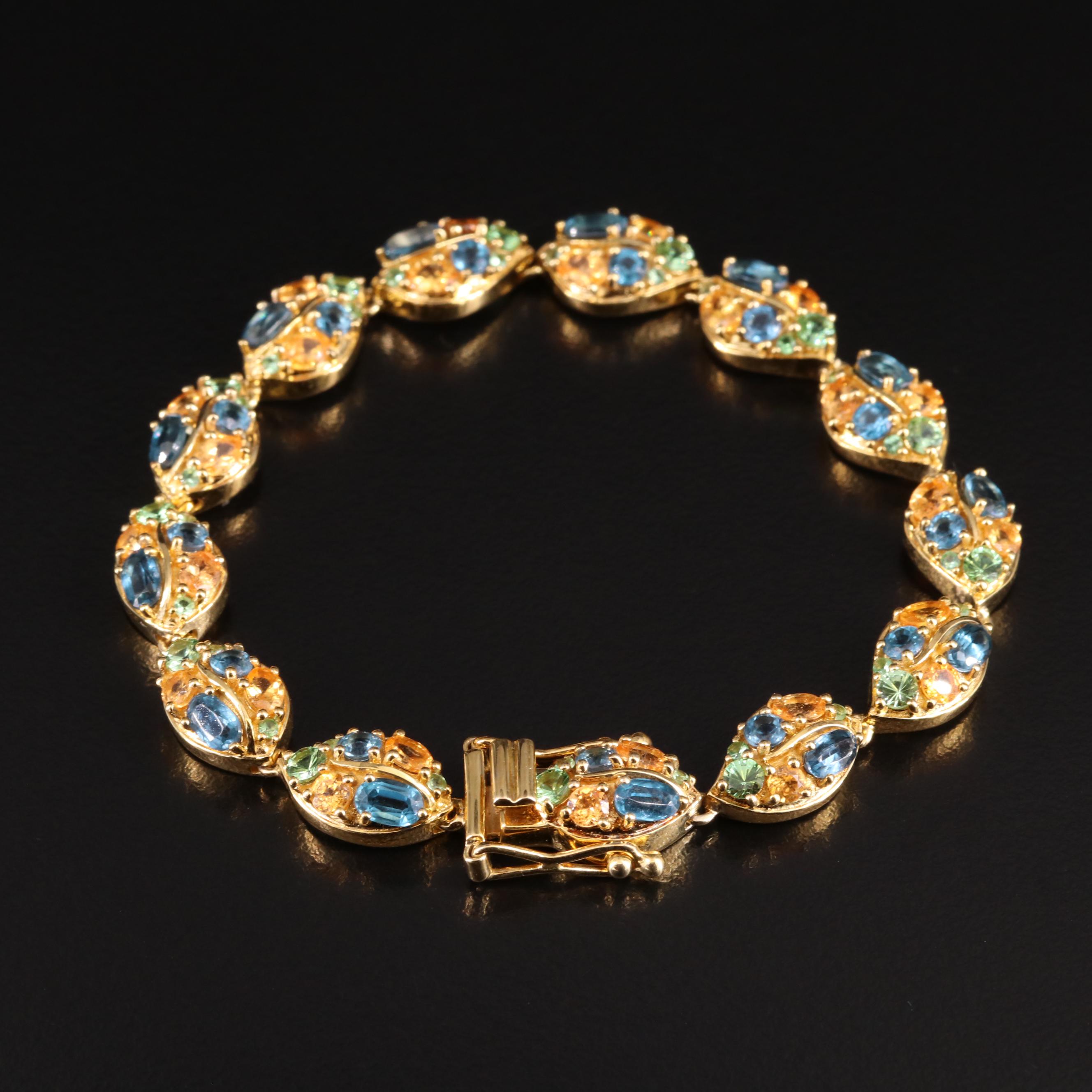 Sterling Kyanite, Spessartine and Tsavorite Leaf Bracelet