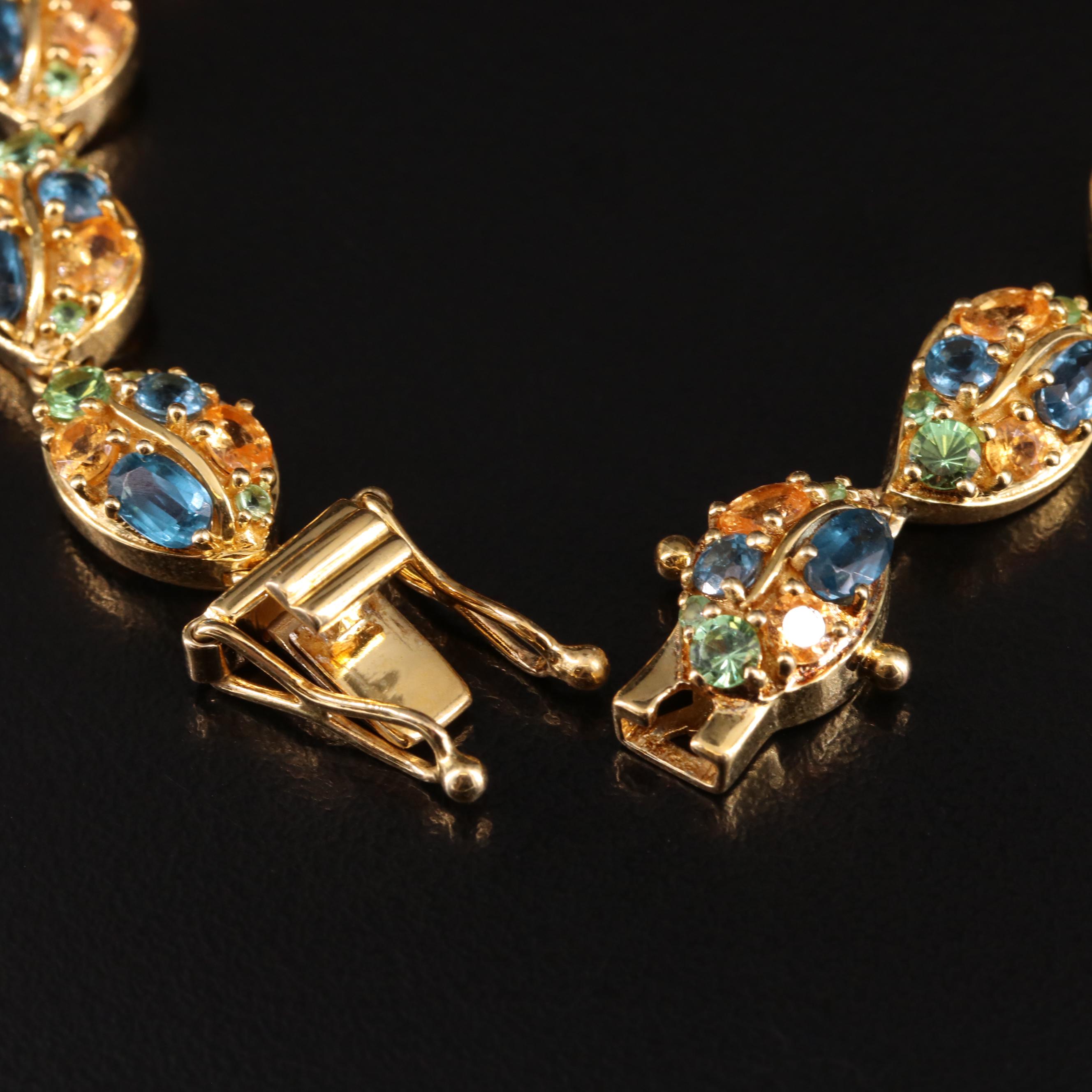 Sterling Kyanite, Spessartine and Tsavorite Leaf Bracelet