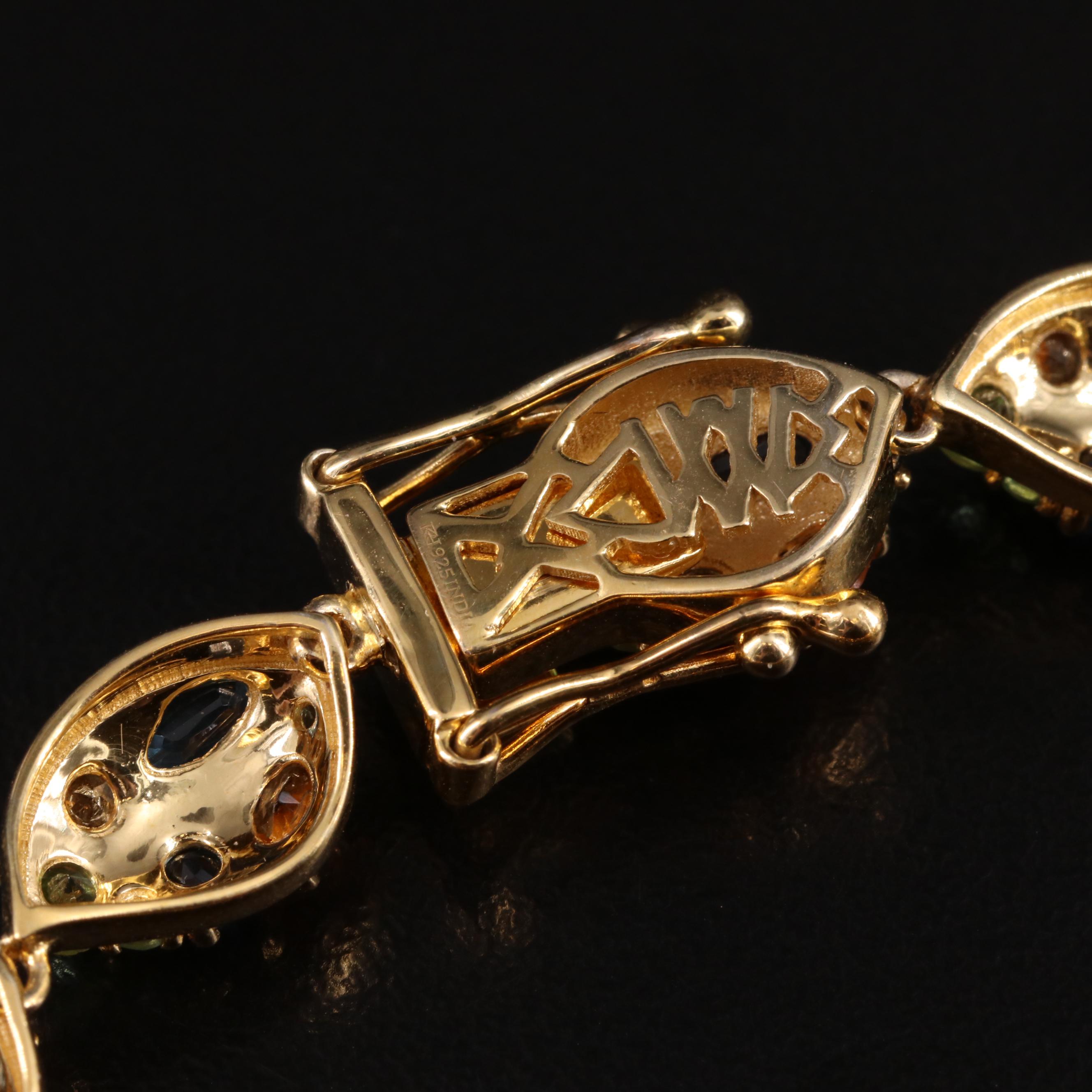 Sterling Kyanite, Spessartine and Tsavorite Leaf Bracelet