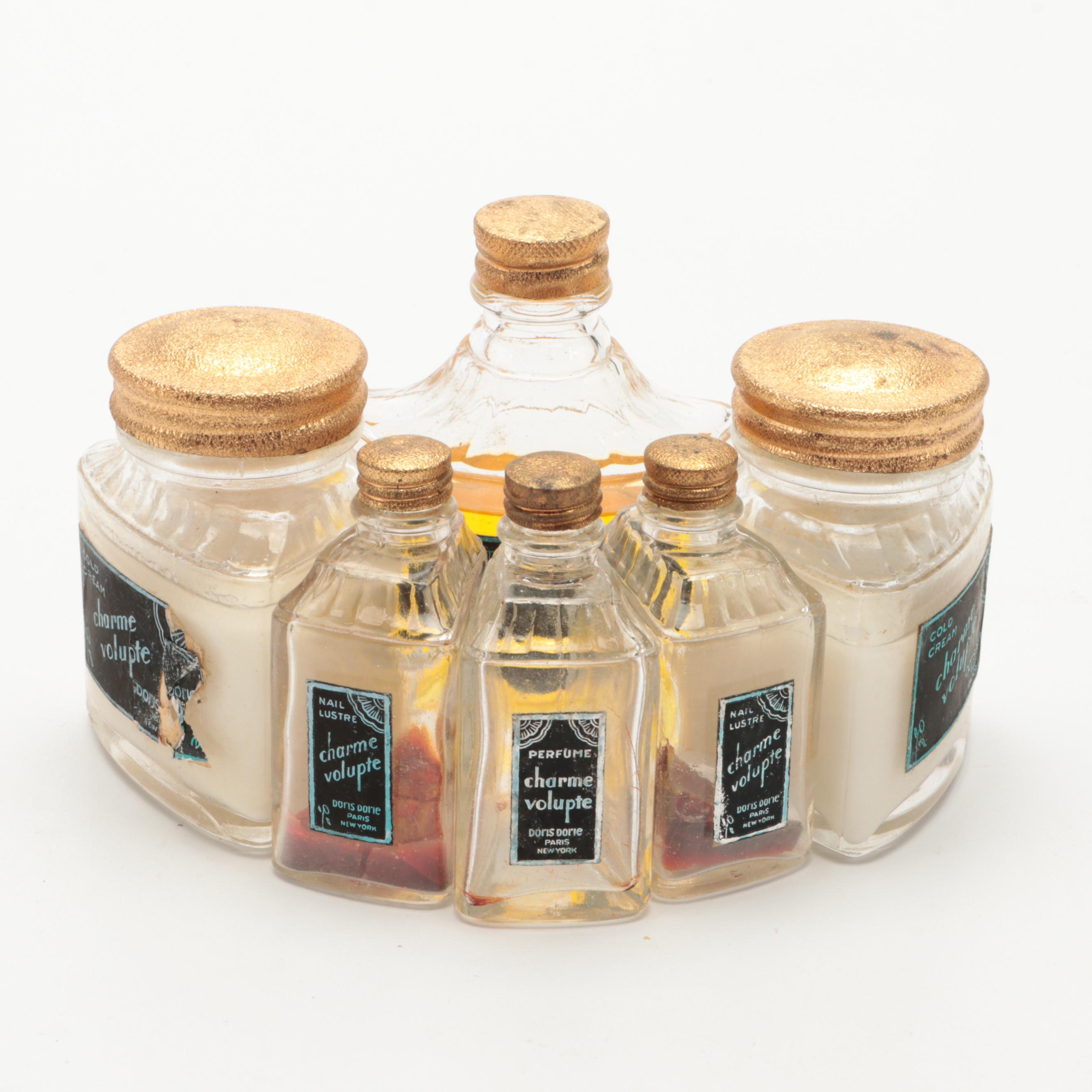 Doris Dorie Paris "Charme Volupte" Pink Art Deco Vanity and Perfume Bottles Set